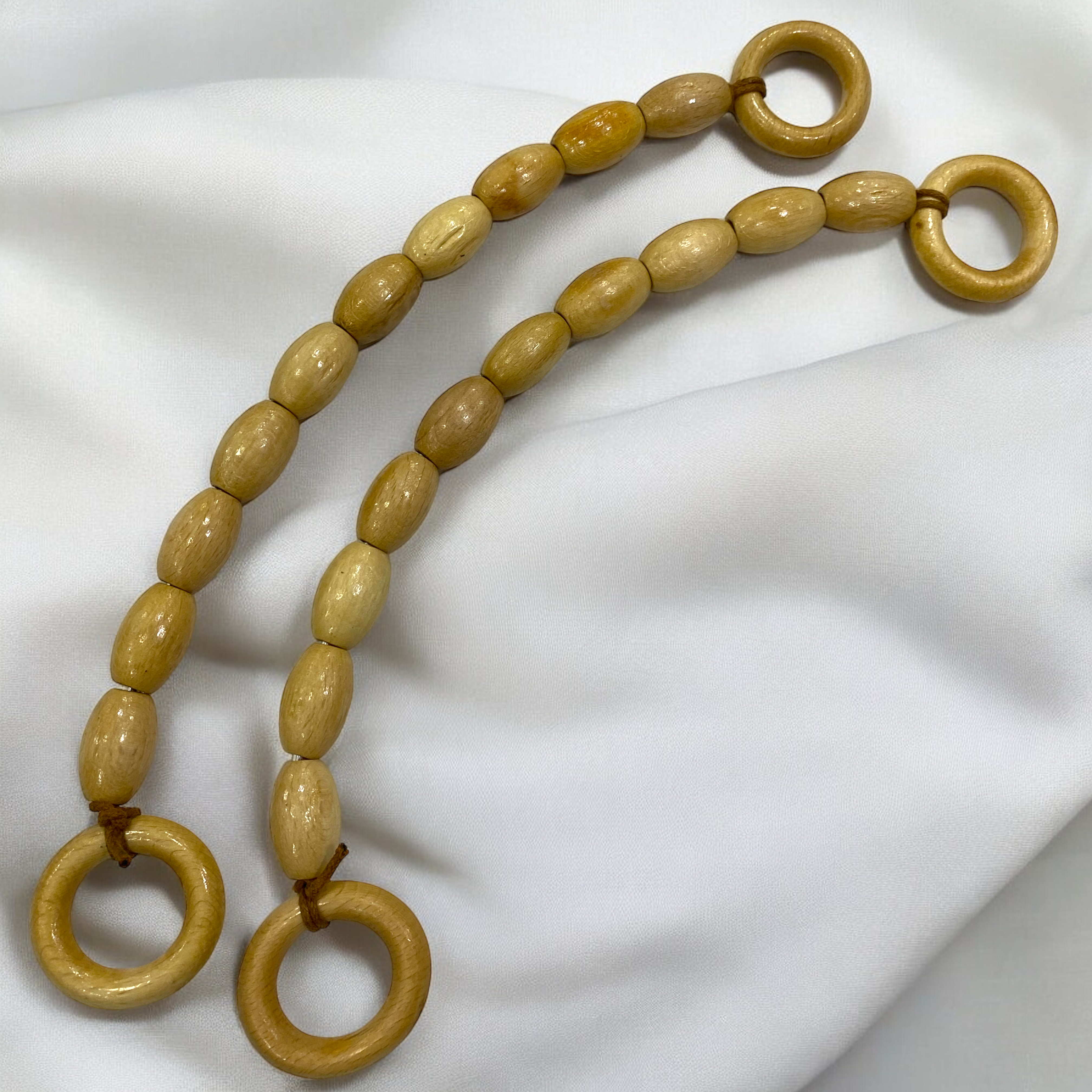 Ahşap Boncuklu Elips Krem Askılık