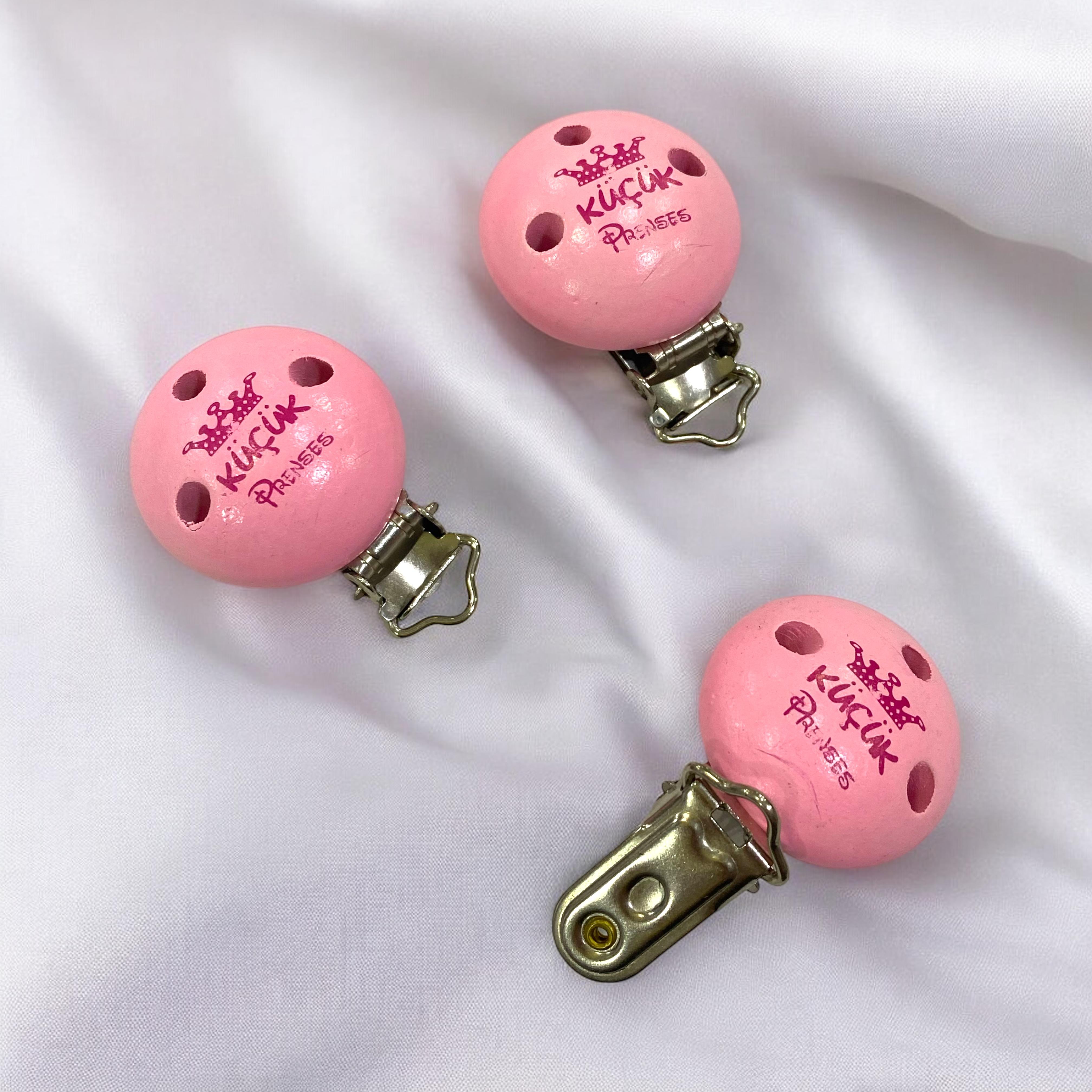 Ahşap Emzik Askı Klipsi Pembe Küçük Prenses
