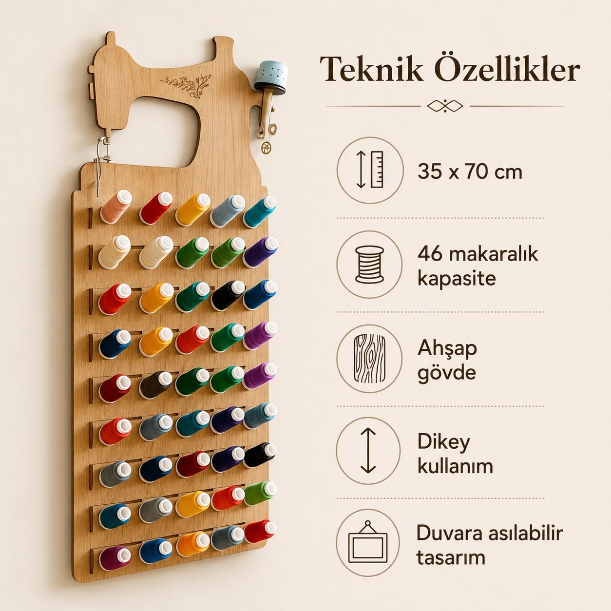 Ahşap İplik Organizeri – 46'lı Renk Düzeniyle Atölyenize Şıklık Katın