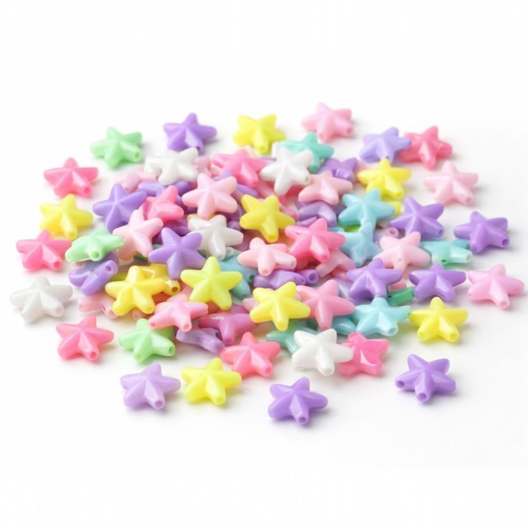 Akrilik, Renkli Luna Star Boncuk 10GR. Paket