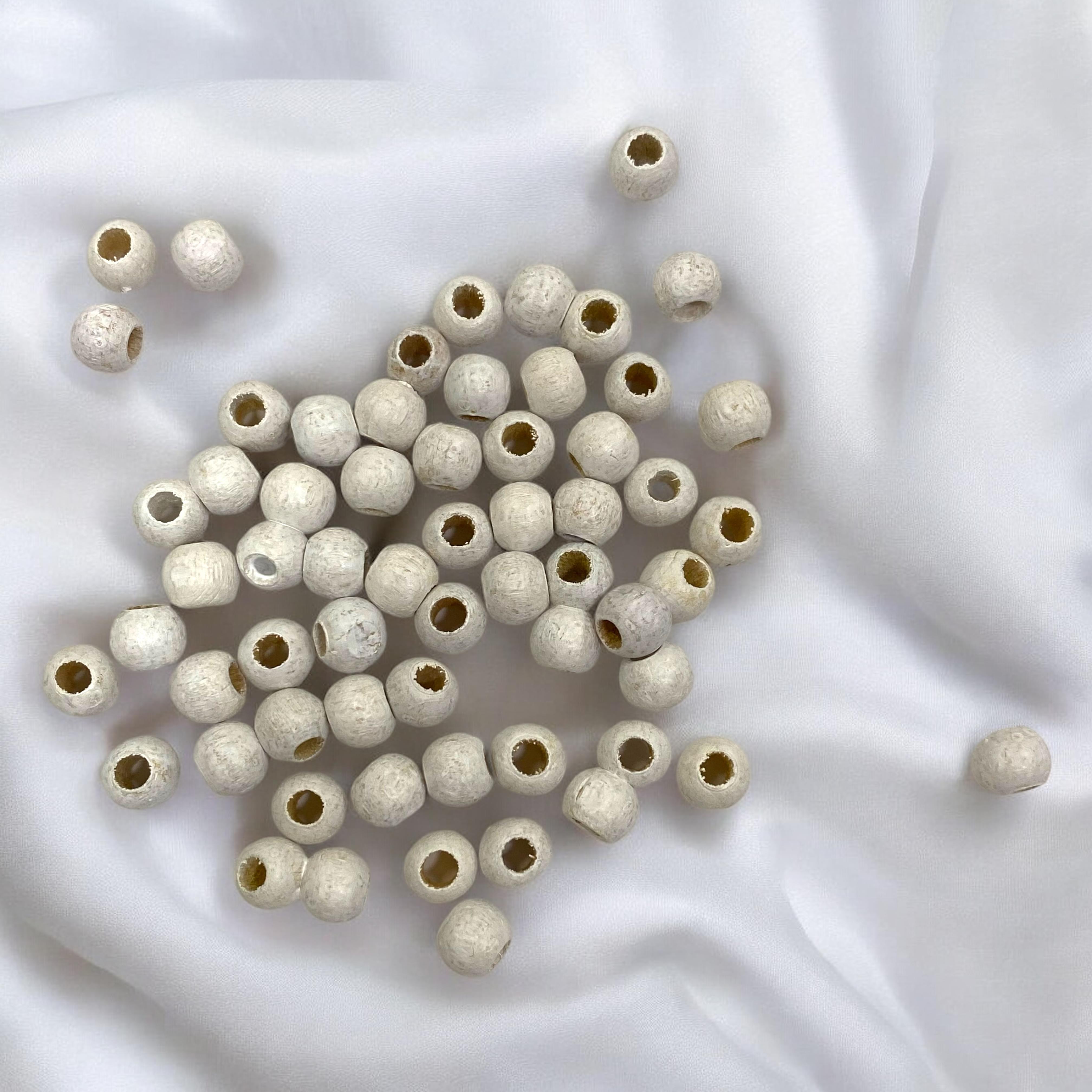 Beyaz 8 MM Ahşap Boncuk 10 Gram