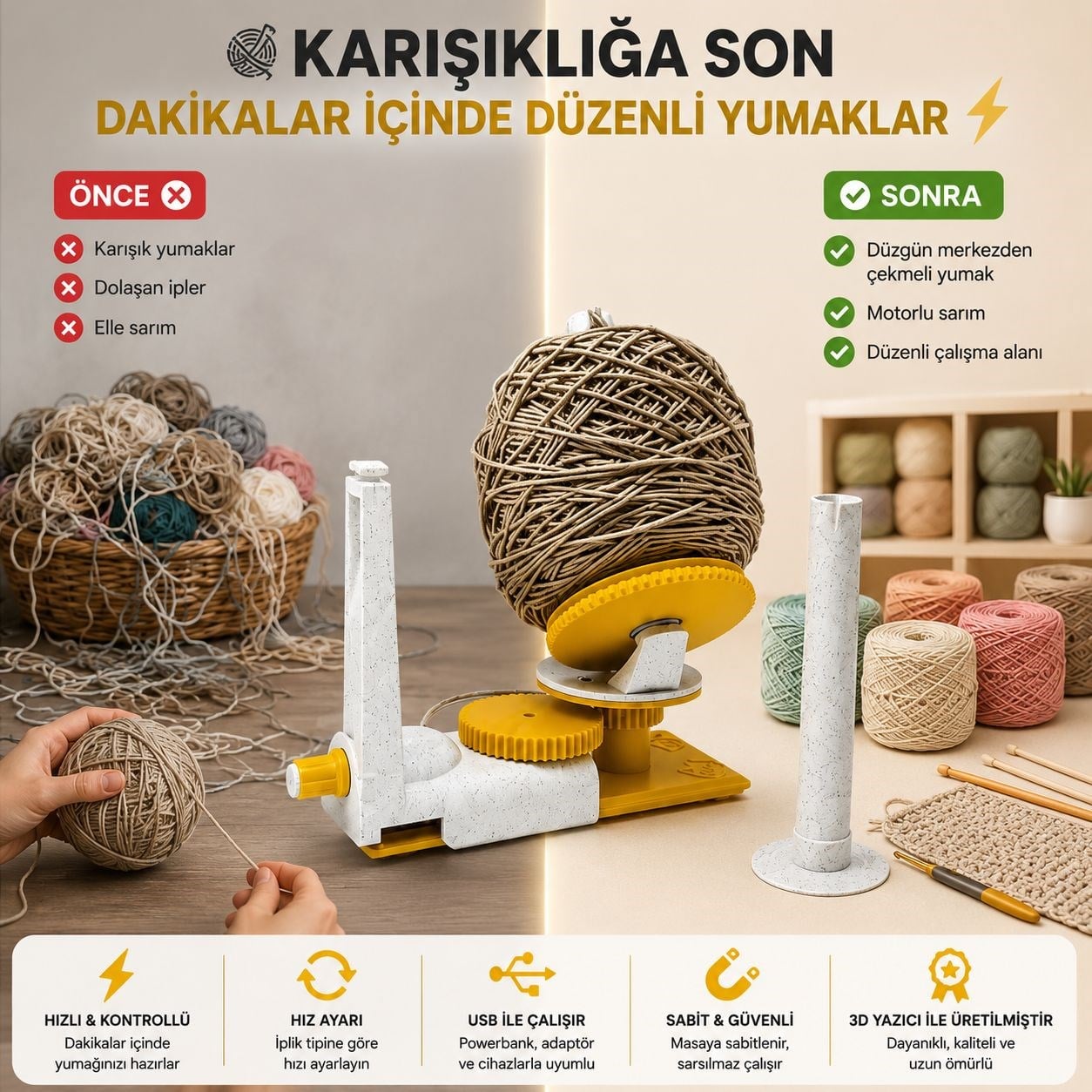 Çile Tutucu - Motorlu İplik Sarıcı, Automatic Motorized Yarn Winder
