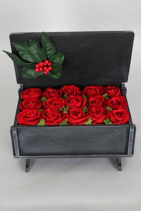 Dekoratif Ahşap Kutuda Yapay 15li Kadife Gül (20cmx30cmx17cm)