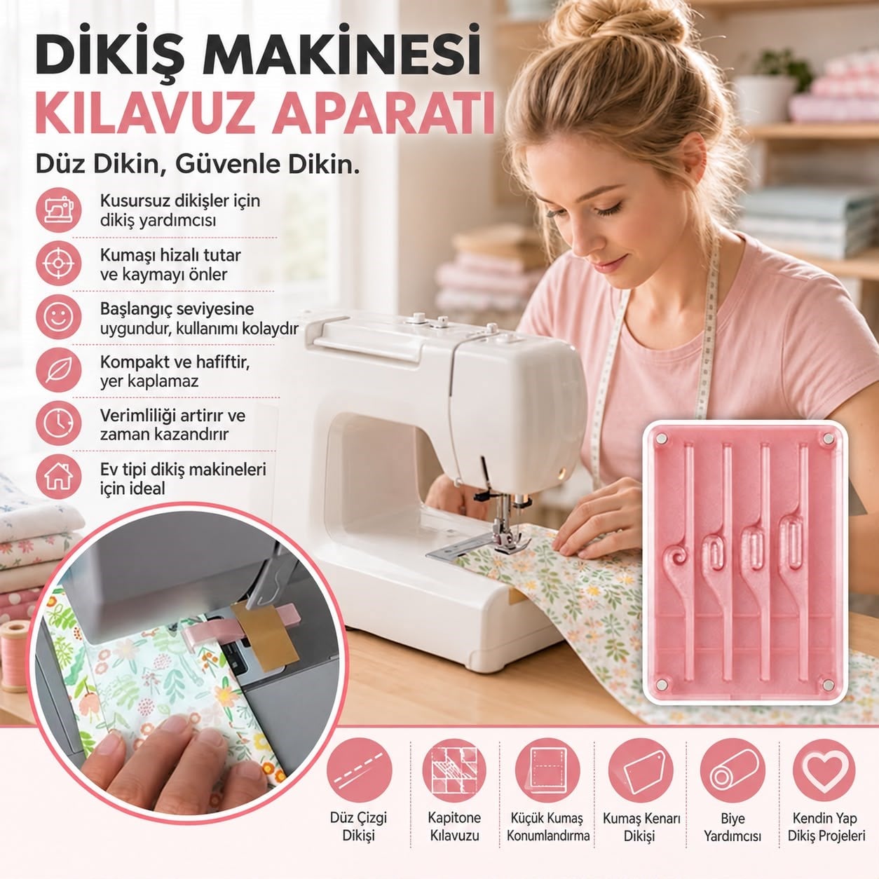 DikişHiza Pro – Çok Ölçülü Dikiş Makinesi Kılavuz Seti + Stant