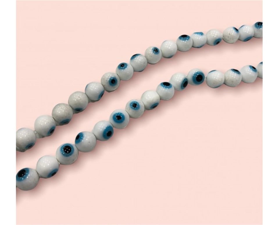 Düzenli Beyaz Dizi Nazar Boncuk Model 12 MM