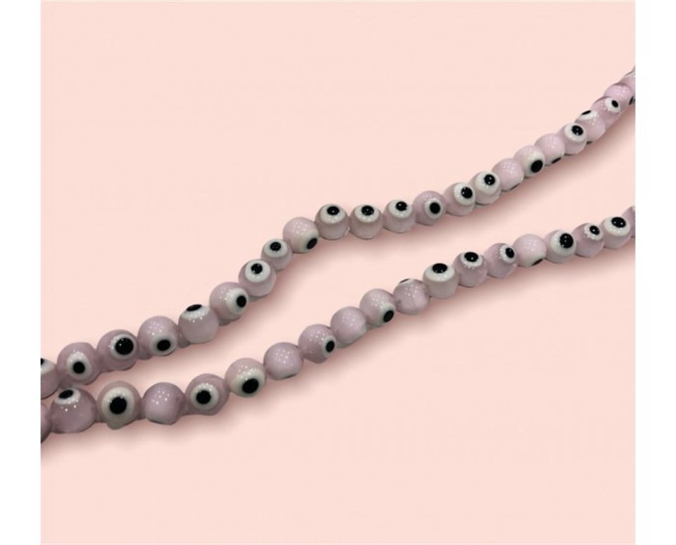 Düzenli Pembe Kuvars Dizi Nazar Boncuk Model 10 MM