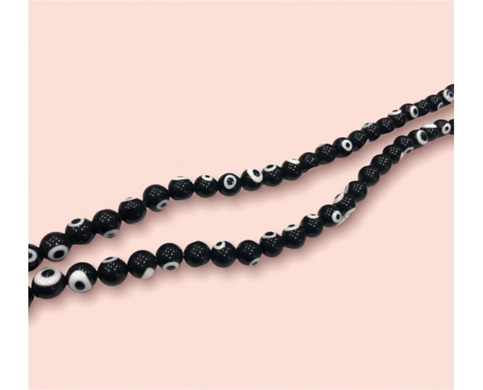 Düzenli Siyah Dizi Nazar Boncuk Model 12 MM
