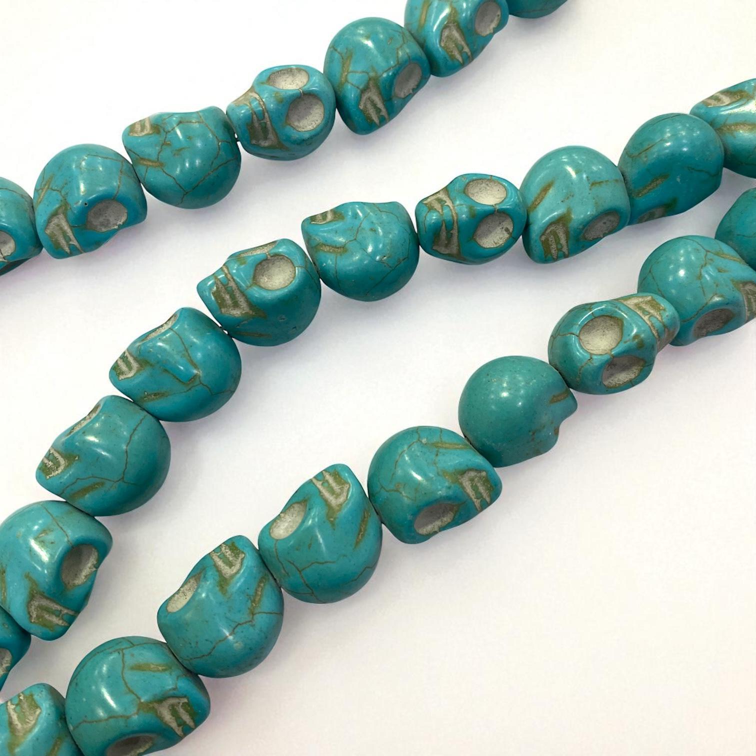 Havlit (Howlite) Kafatası Dizi Doğal Taş 12 MM Turkuaz