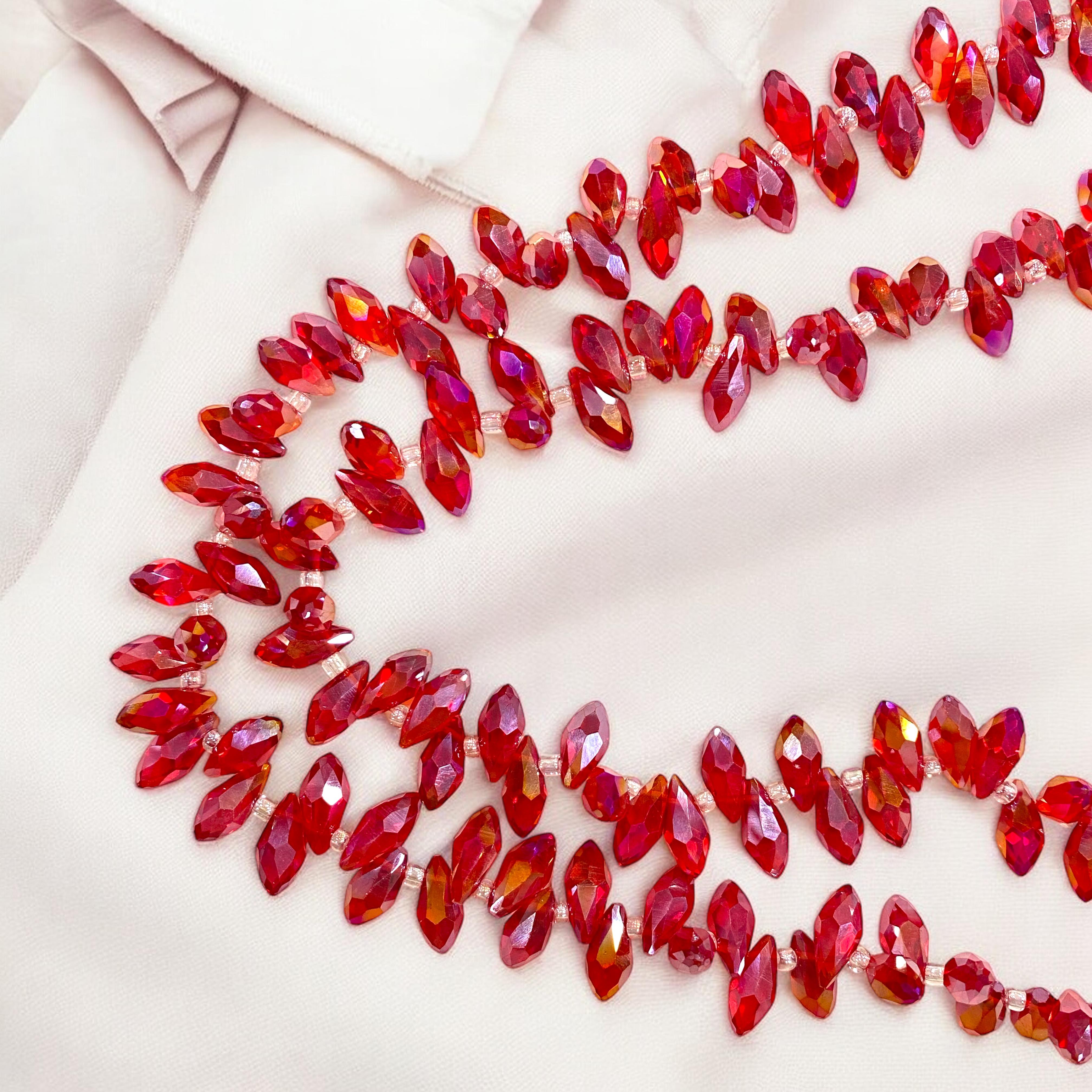 Kızıl, Damla Cam Dizi Kristal Boncuk