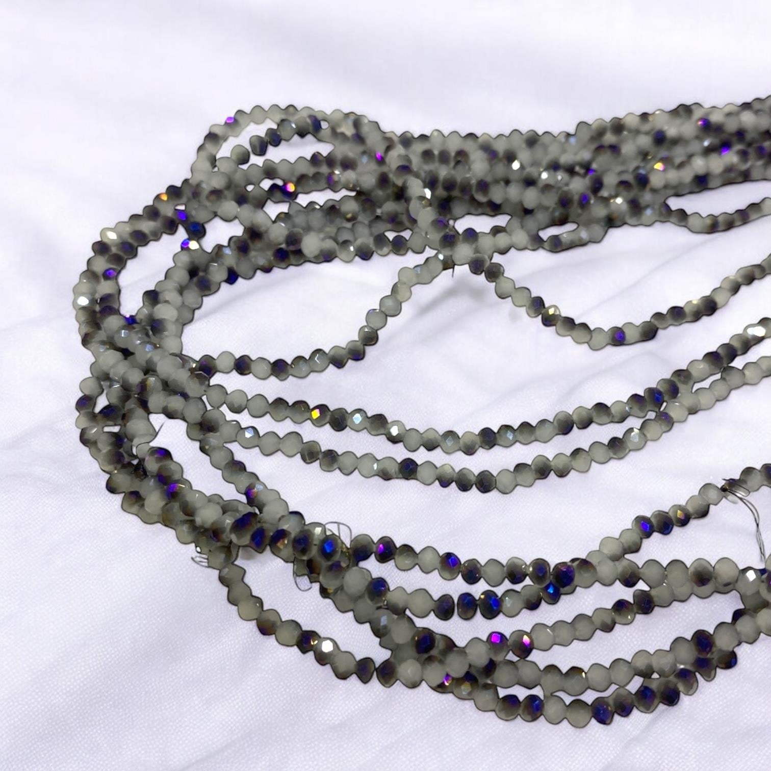 Kristal Dizi Cam Boncuk (1 mm) Alacalı Beyaz