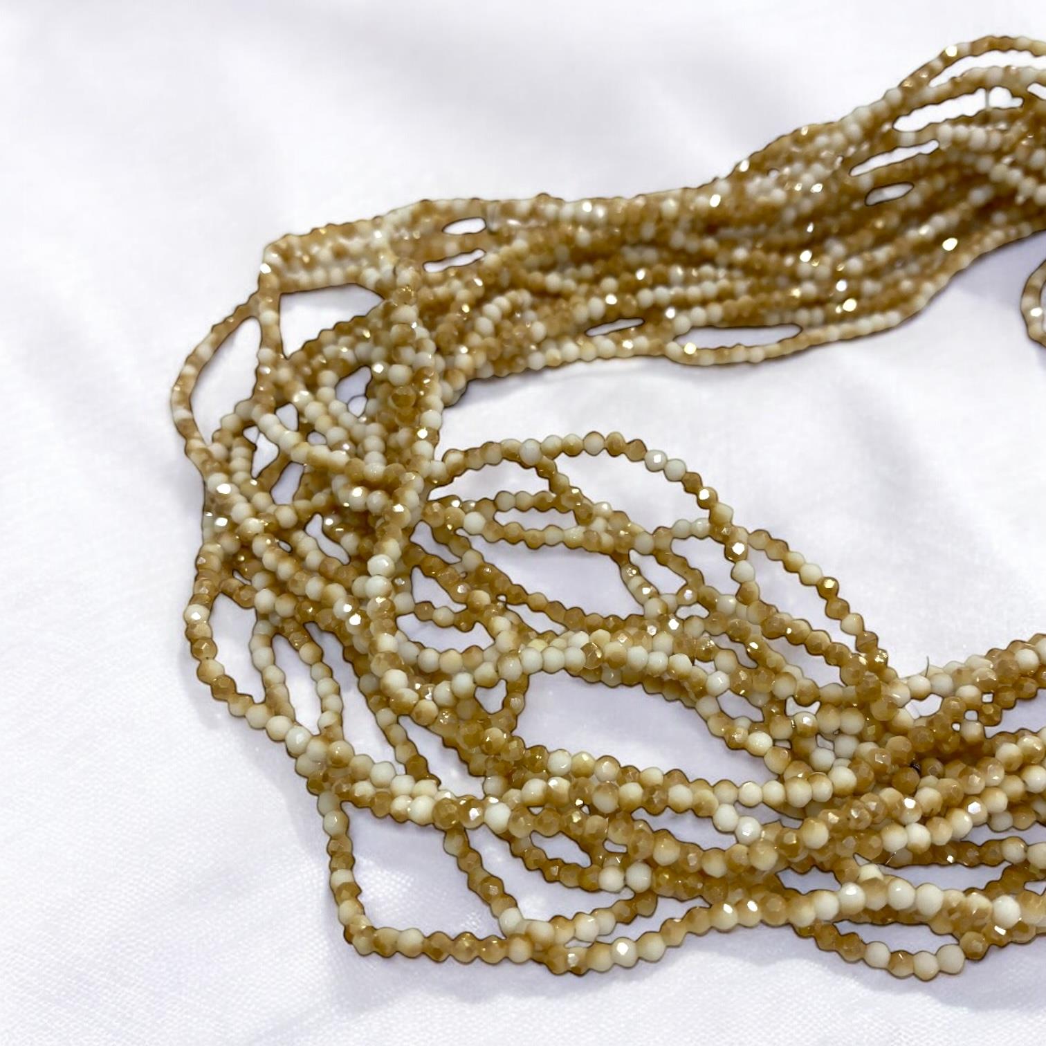 Kristal Dizi Cam Boncuk (1 mm) Krem, Taba