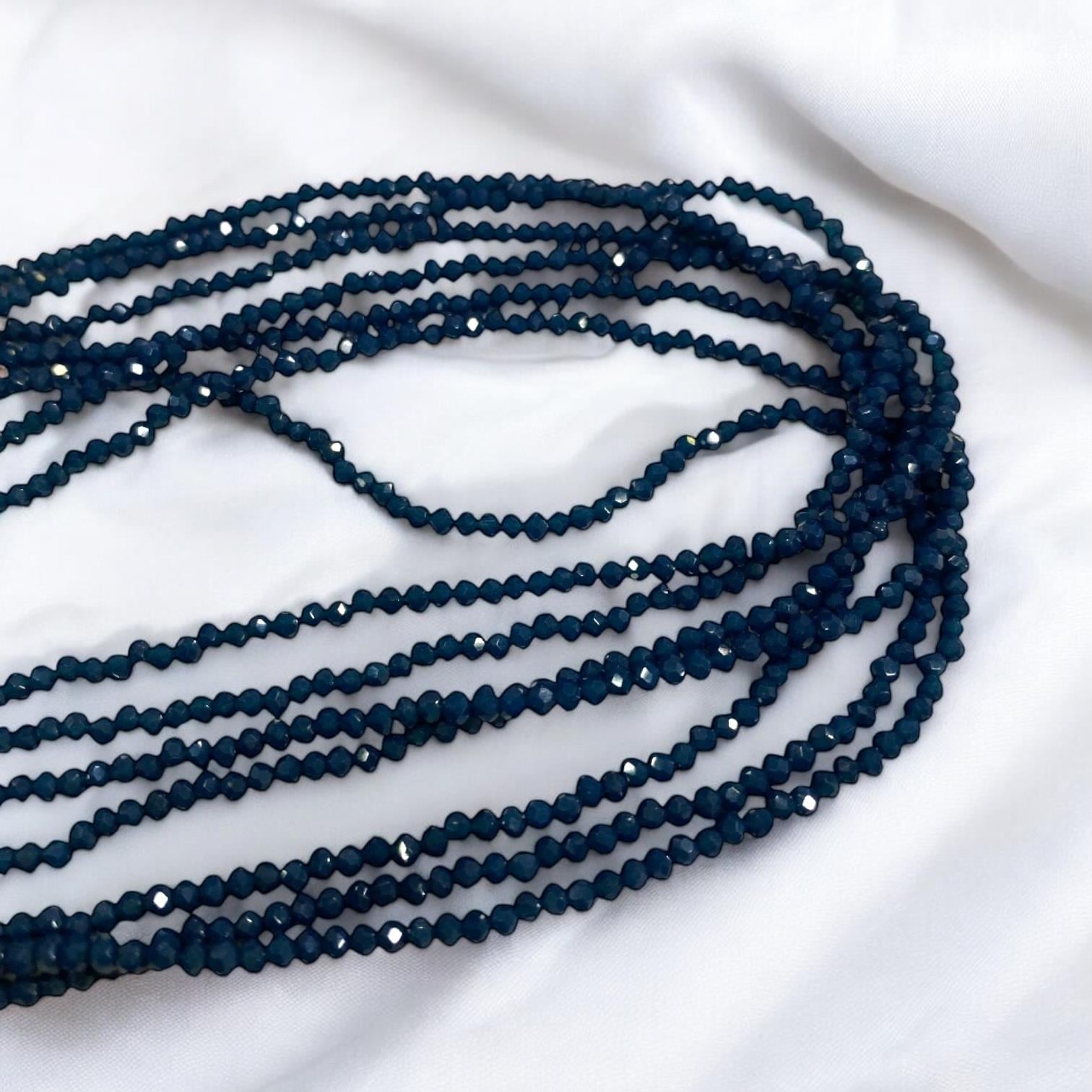 Kristal Dizi Cam Boncuk (1 mm) Mavi Jean