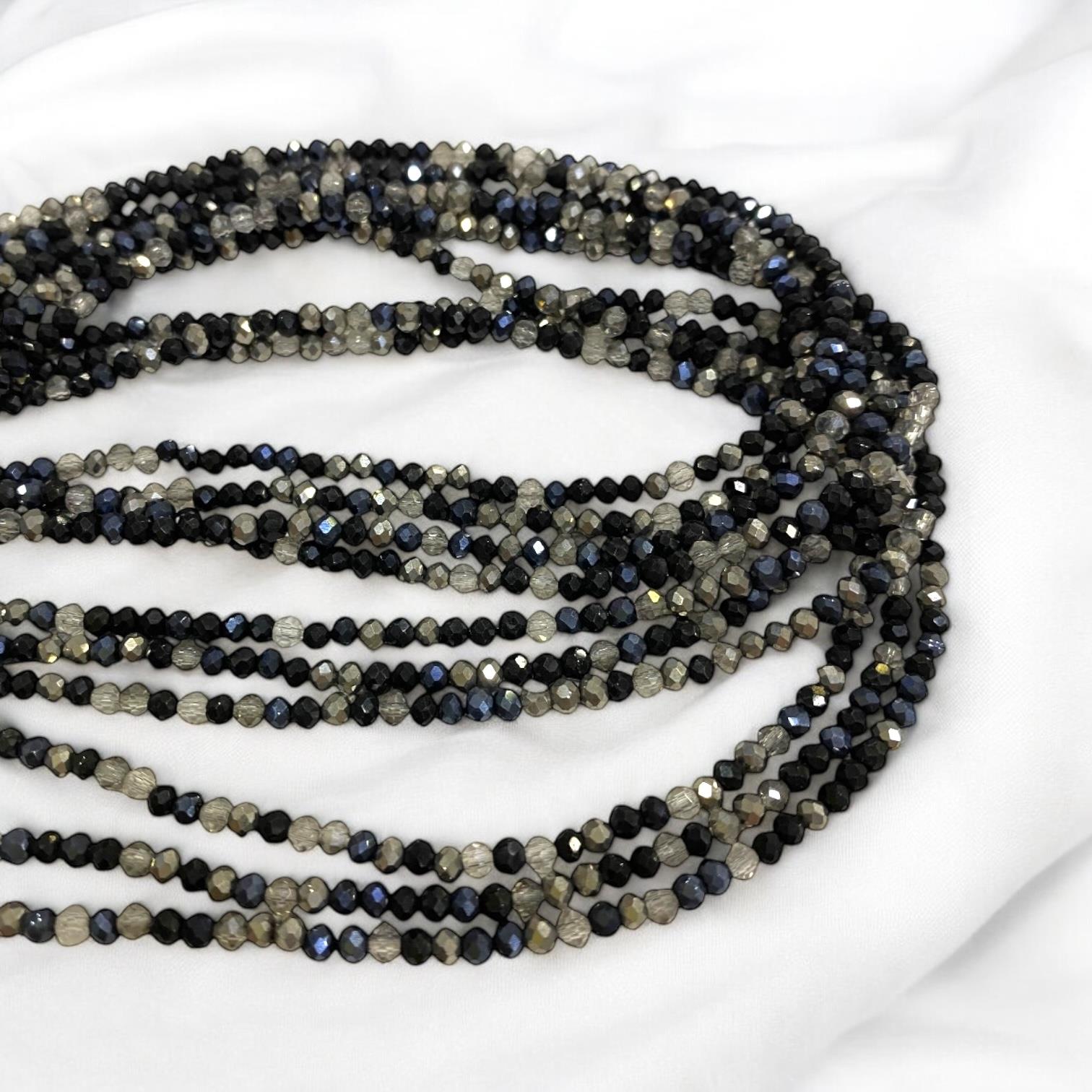 Kristal Dizi Cam Boncuk (2 mm) Lüks Silver Black