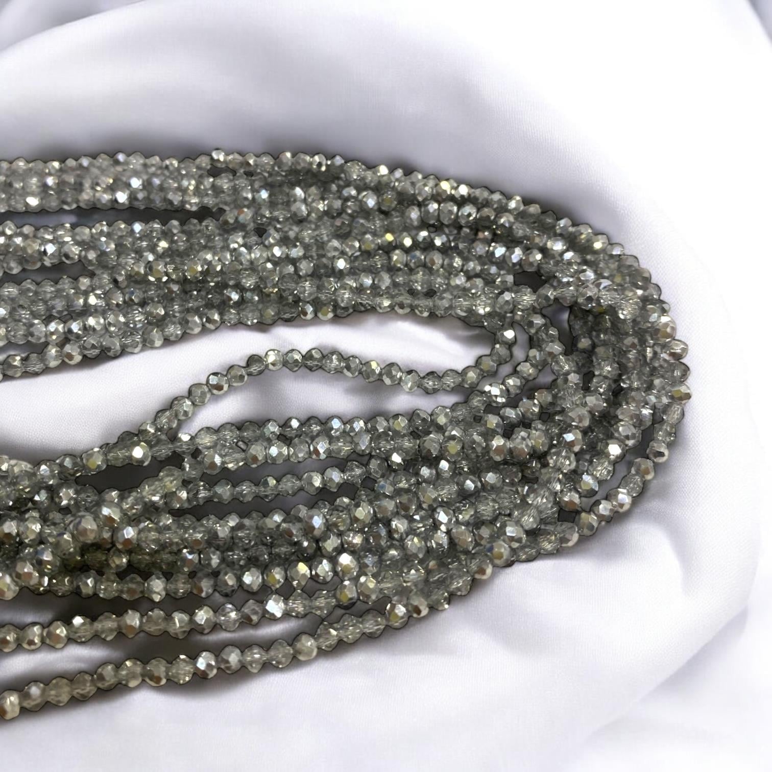Kristal Dizi Cam Boncuk (2 mm) Silver