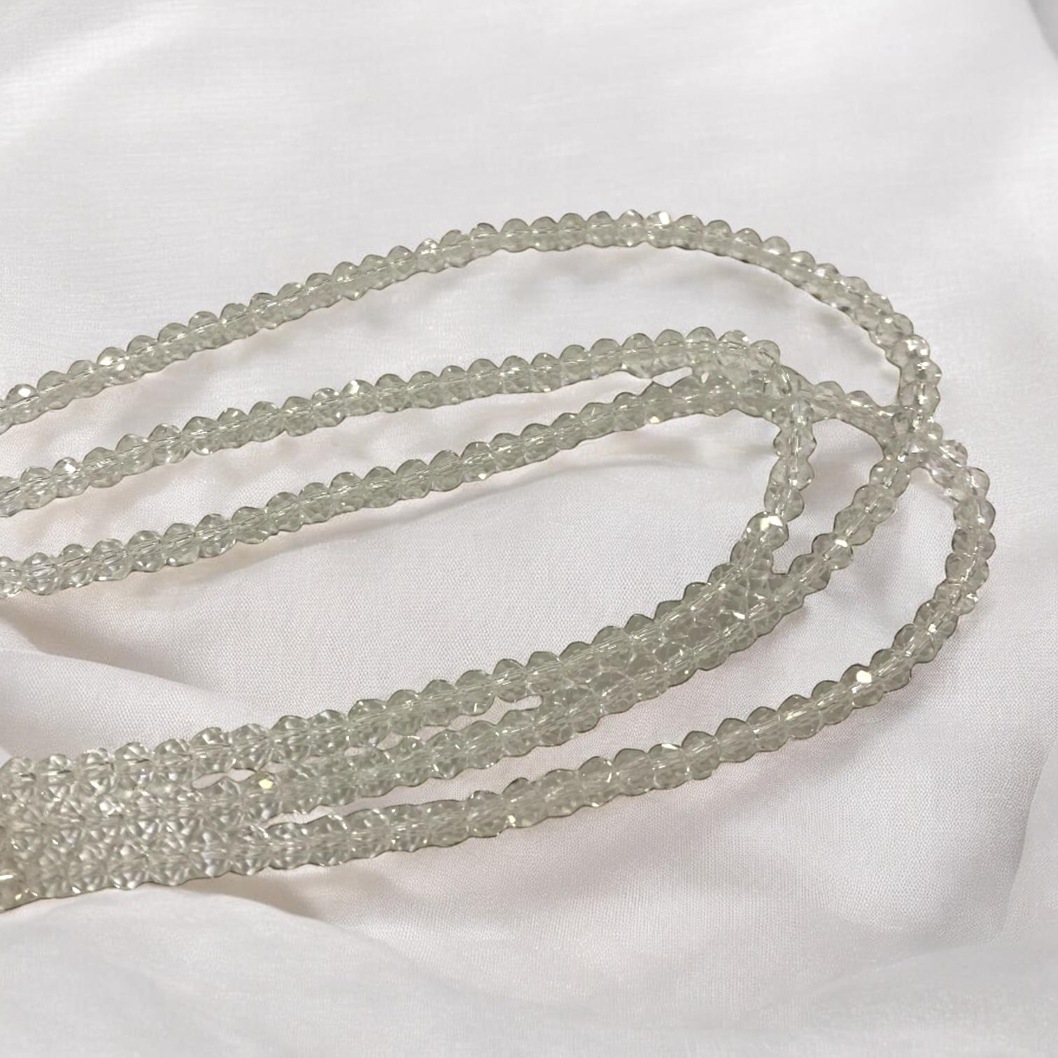Kristal Dizi Cam Boncuk (3 mm) Sedef Beyaz
