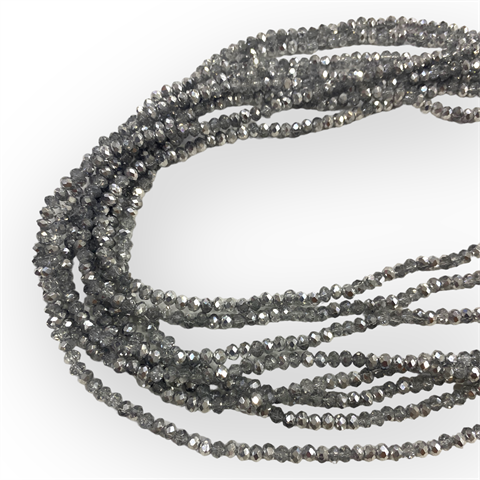 Kristal Dizi Cam Boncuk (4 mm) Benekli Gümüş