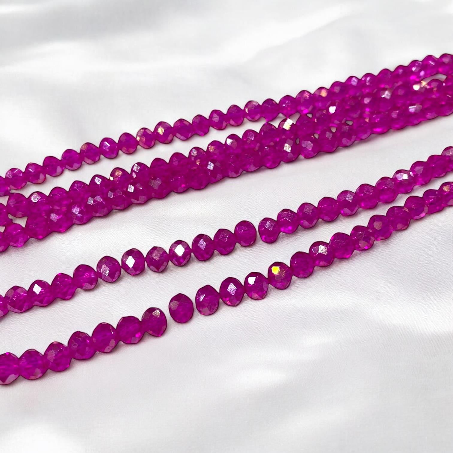 Kristal Dizi Cam Boncuk (6 mm) Fuşya