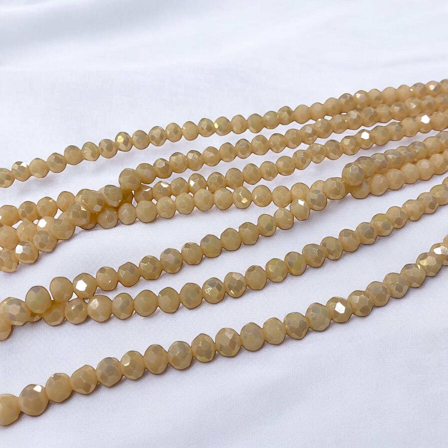 Kristal Dizi Cam Boncuk (6 mm) Işıltılı Krem