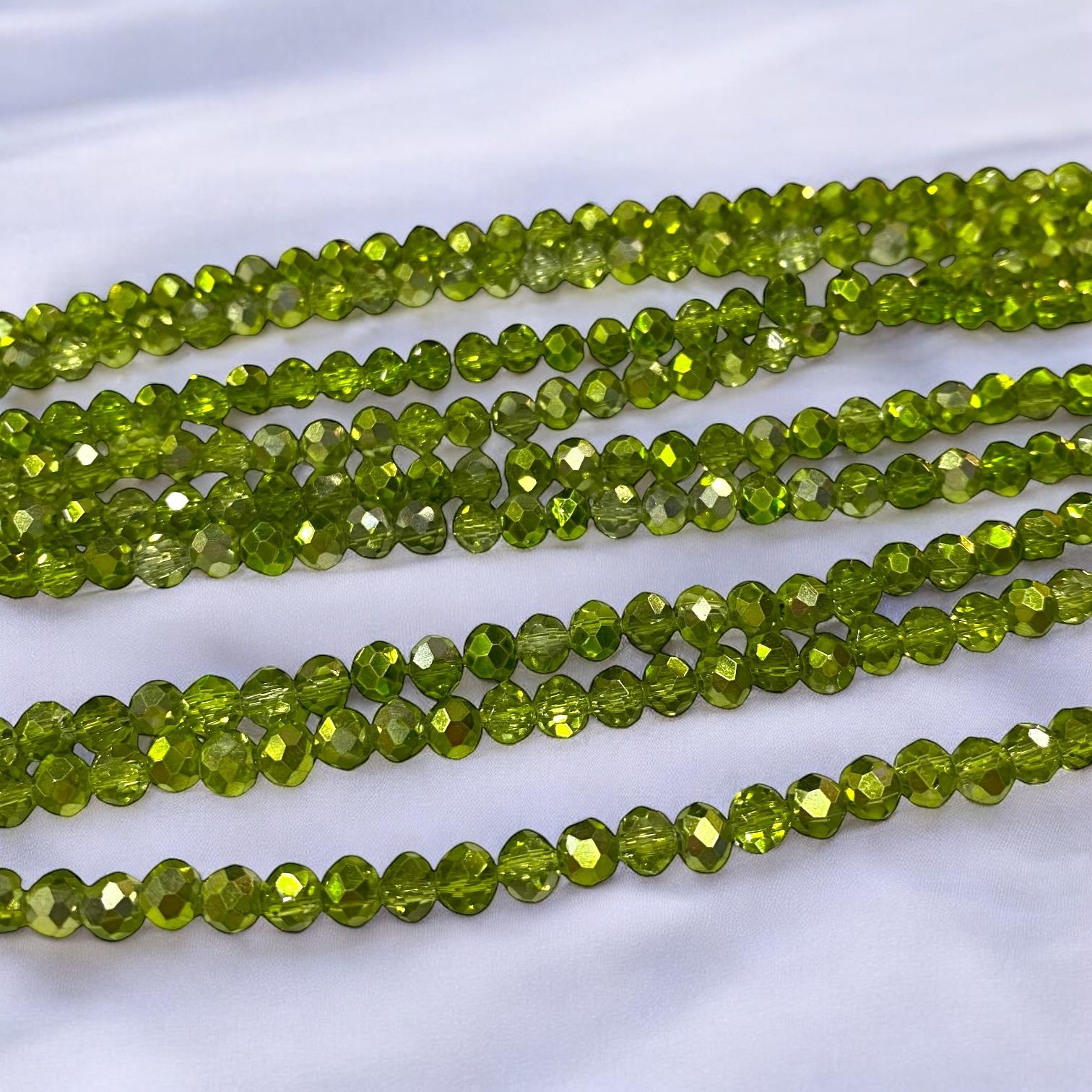 Kristal Dizi Cam Boncuk (6 mm) Işıltılı Yeşil