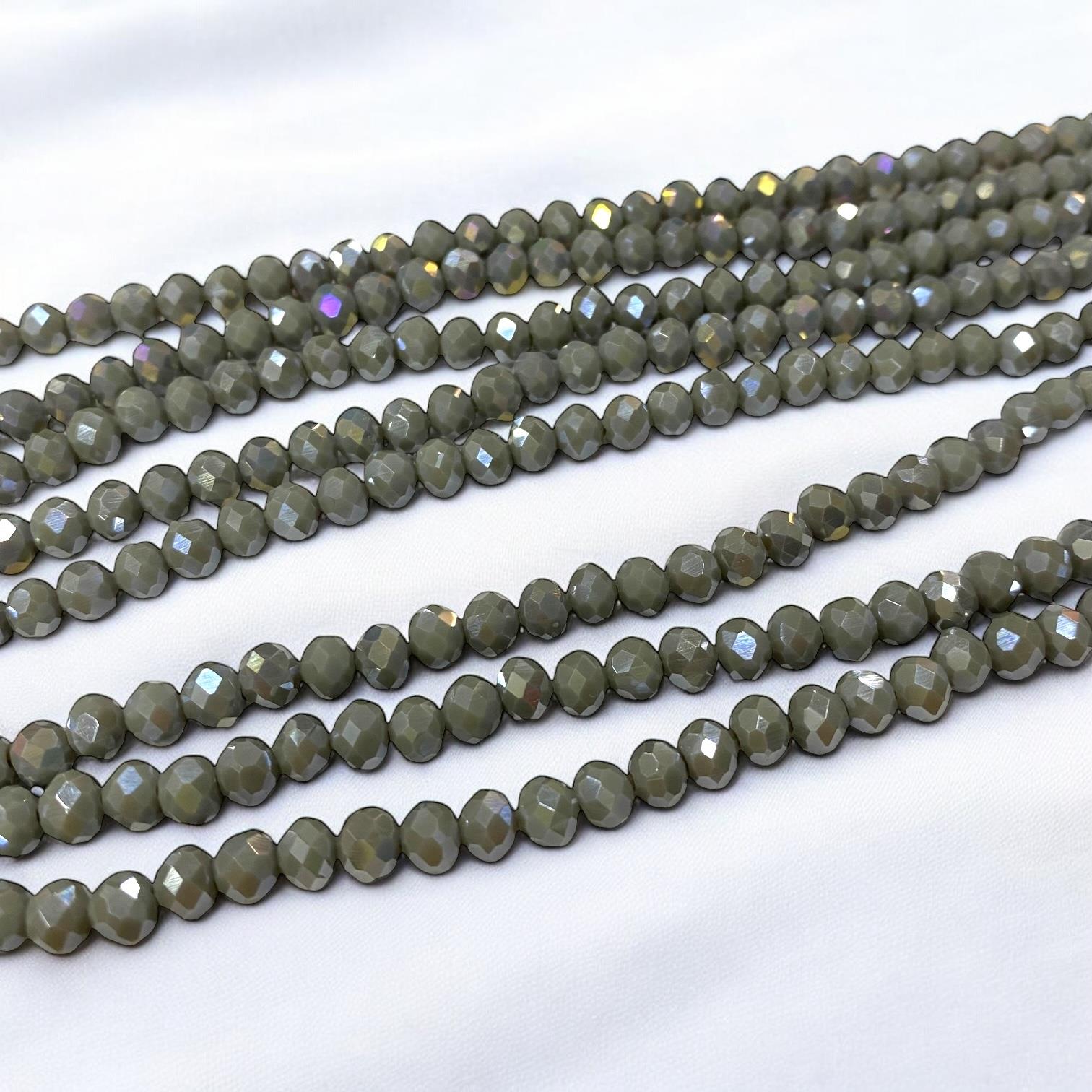 Kristal Dizi Cam Boncuk (6 mm) Koyu Gri
