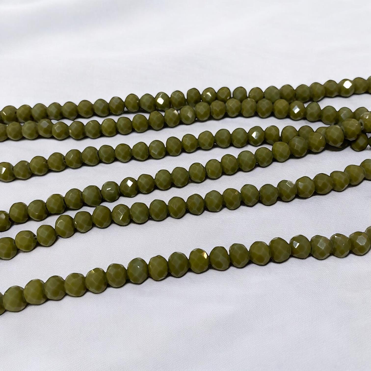 Kristal Dizi Cam Boncuk (6 mm) Mat Zeytin Yeşili