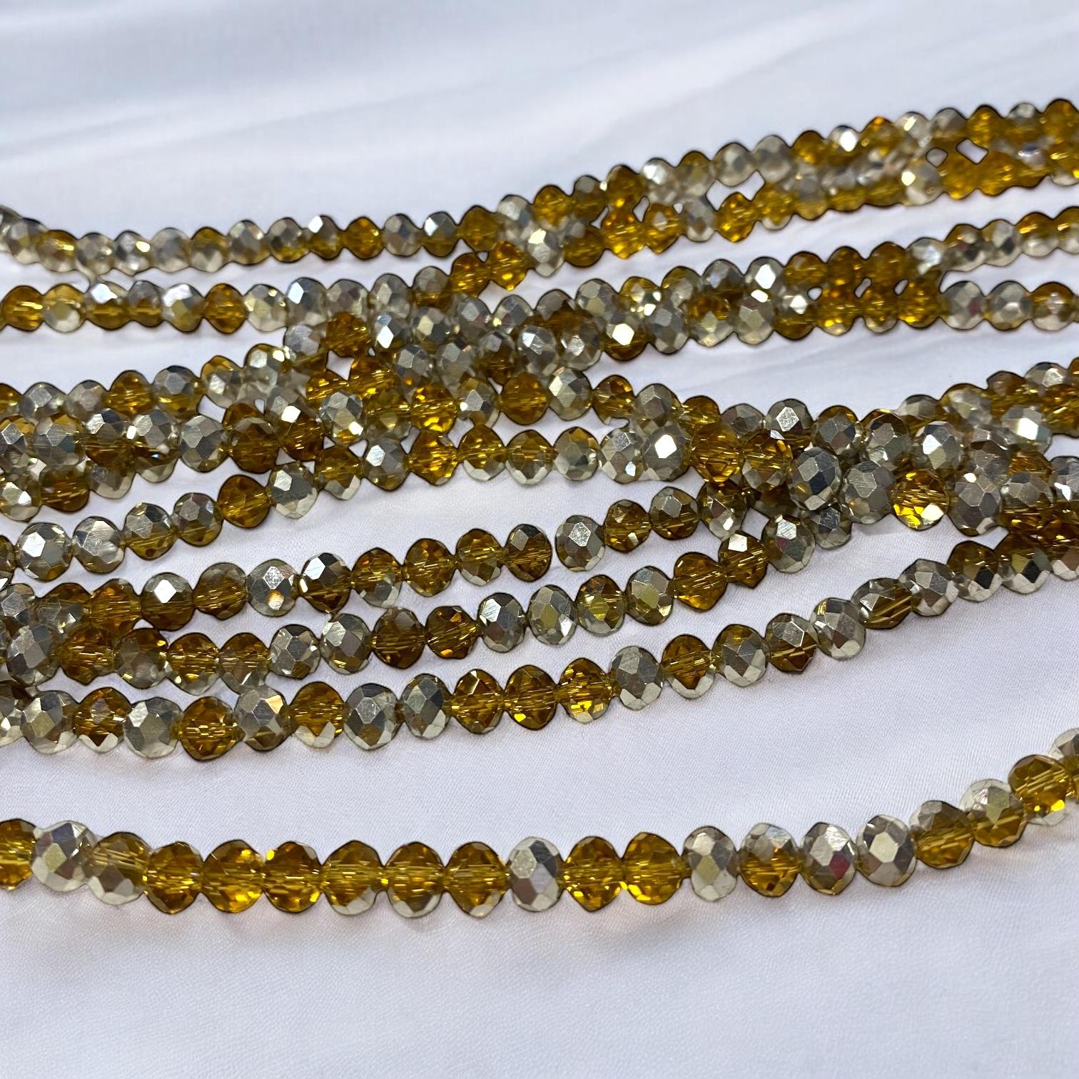 Kristal Dizi Cam Boncuk (6 mm) Silver - Altın