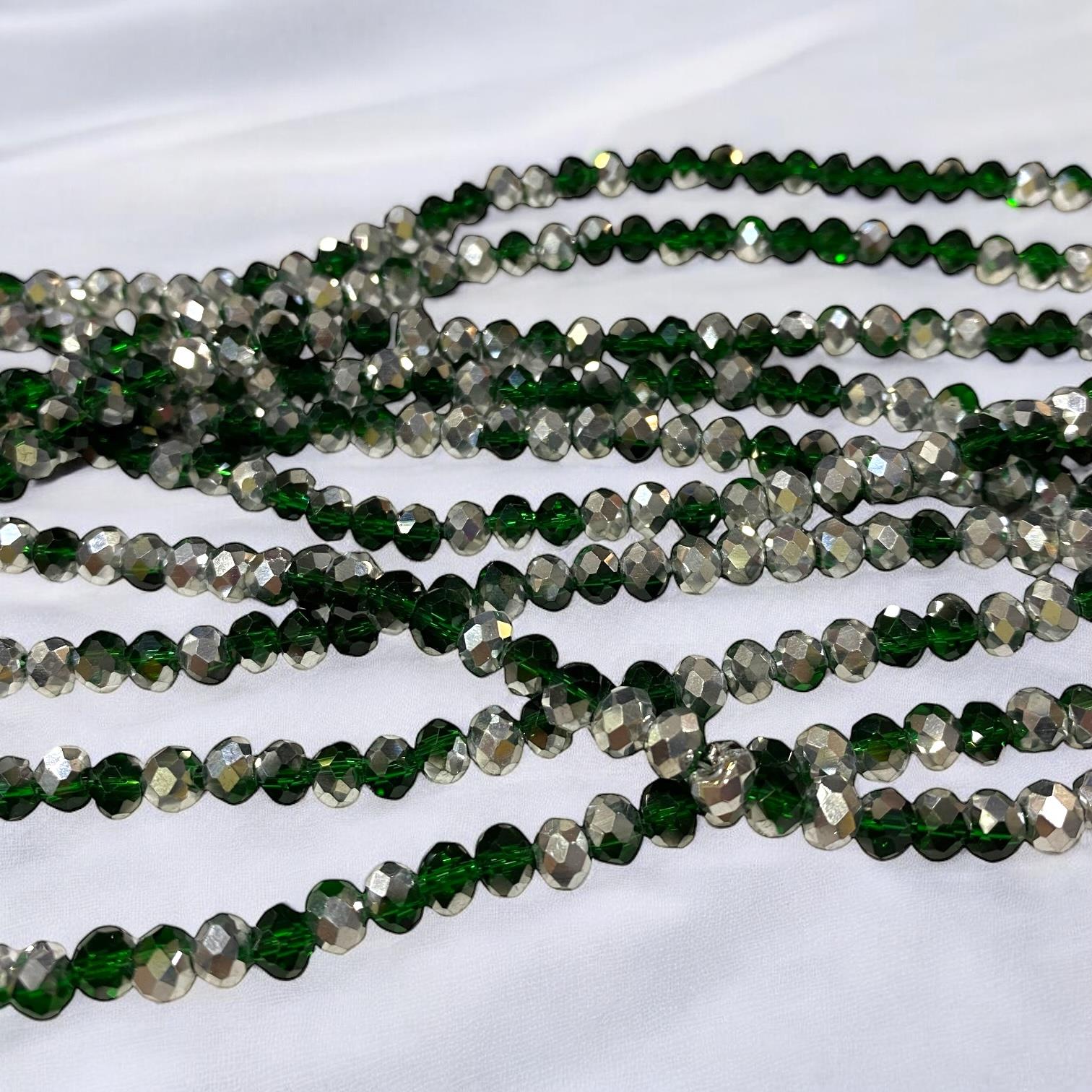 Kristal Dizi Cam Boncuk (6 mm) Silver - Yeşil