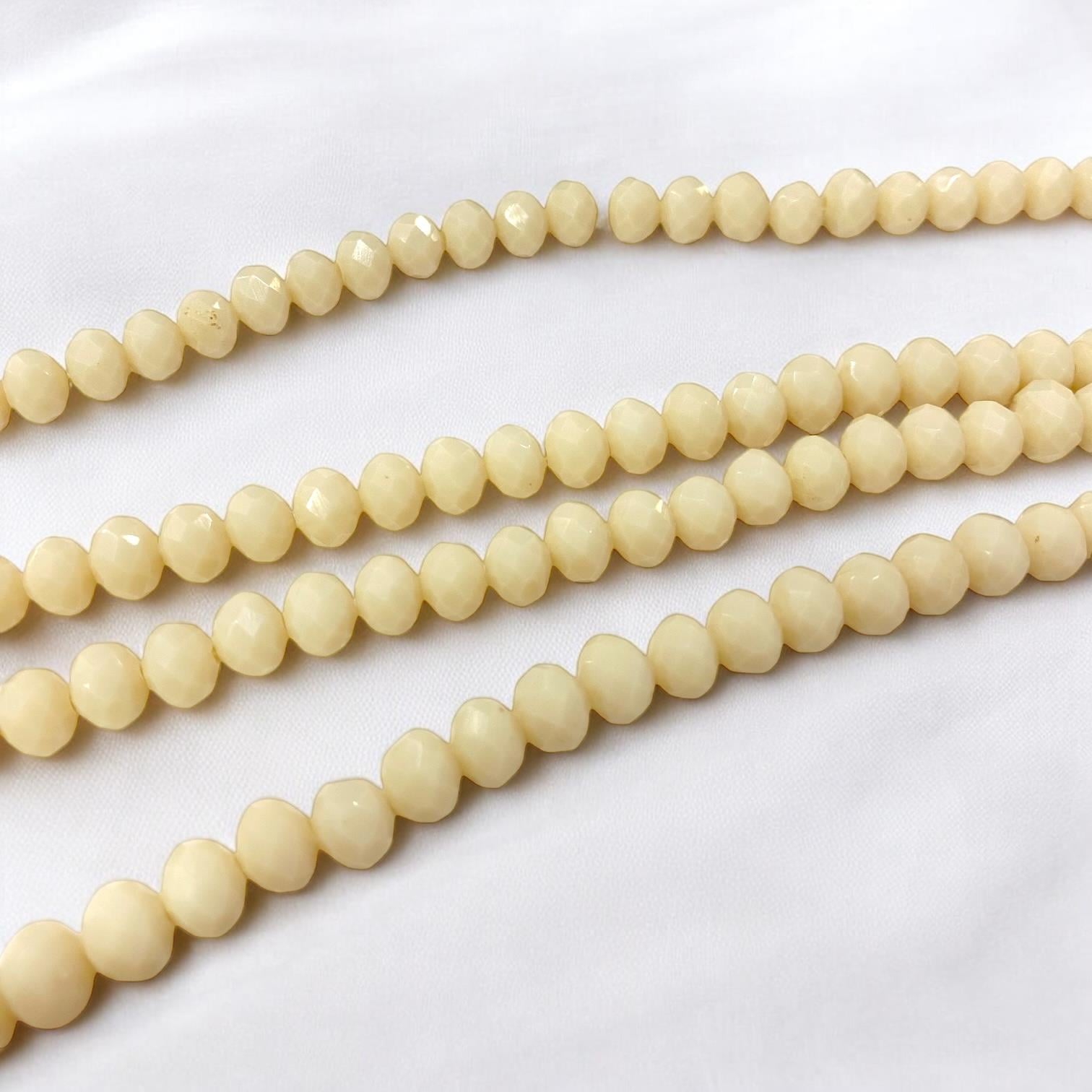 Kristal Dizi Cam Boncuk (8 mm) Açık Krem