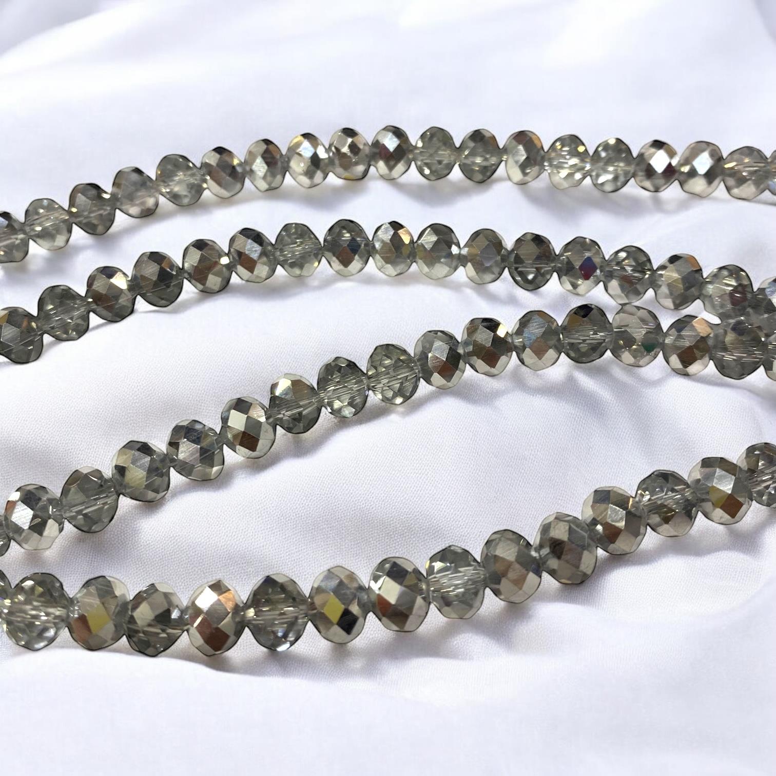 Kristal Dizi Cam Boncuk (8 mm) Alacalı Gümüş