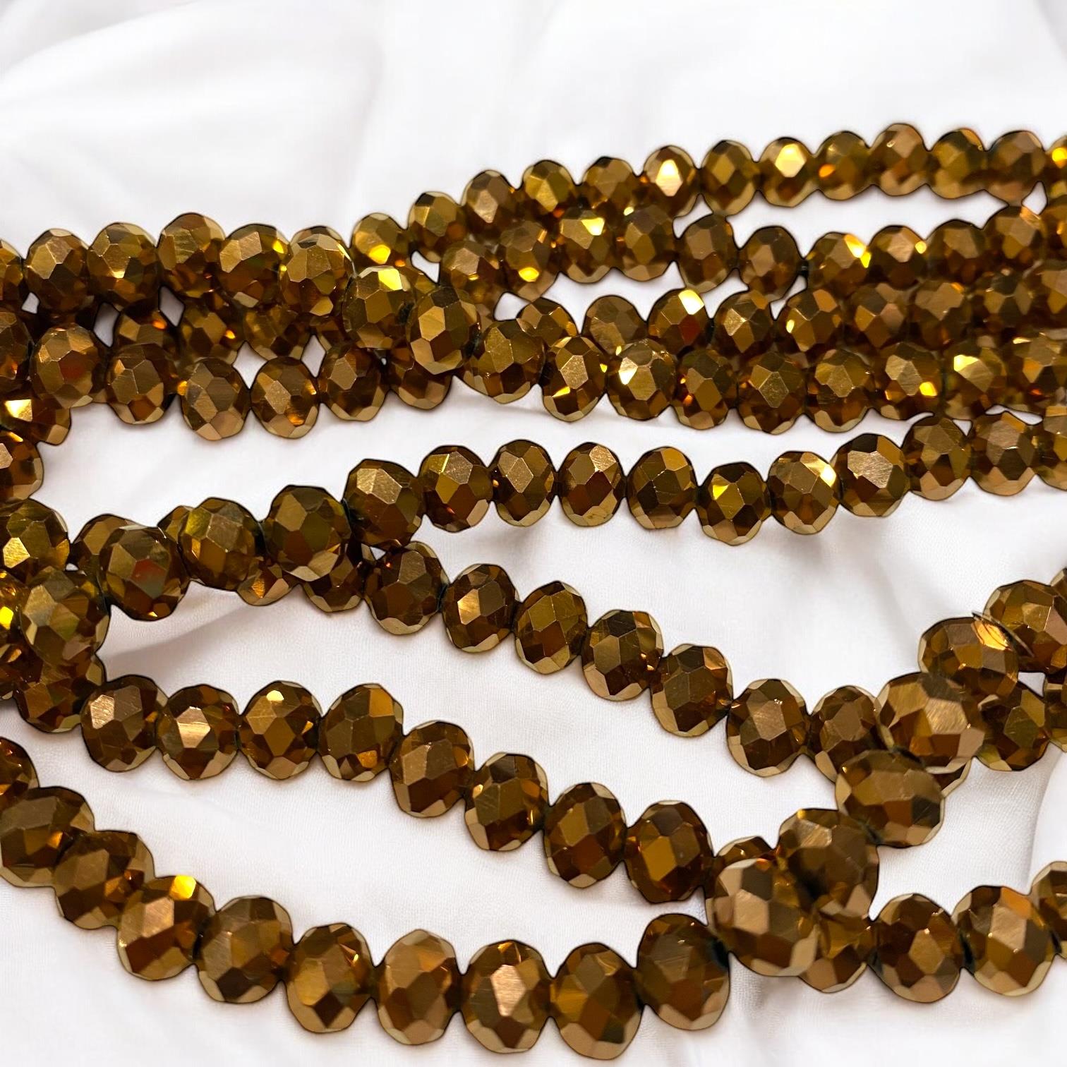Kristal Dizi Cam Boncuk (8 mm) Bakır