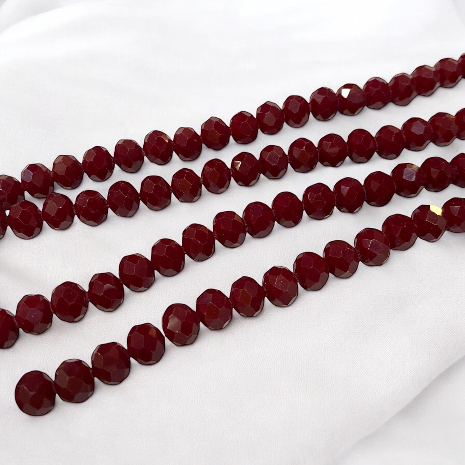 Kristal Dizi Cam Boncuk (8 mm) Koyu Bordo