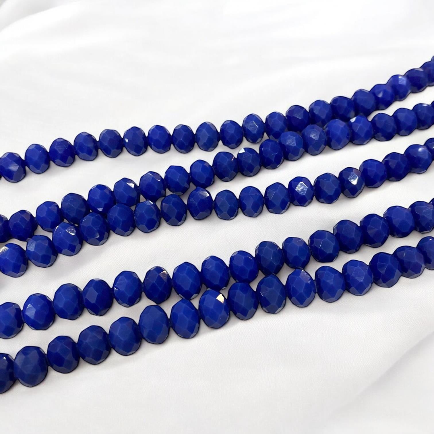 Kristal Dizi Cam Boncuk (8 mm) Saks Mavi