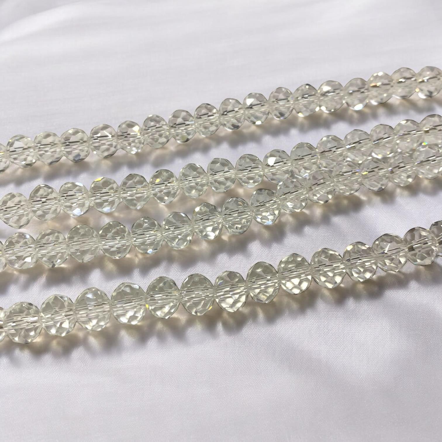 Kristal Dizi Cam Boncuk (8 mm) Saydam Beyaz
