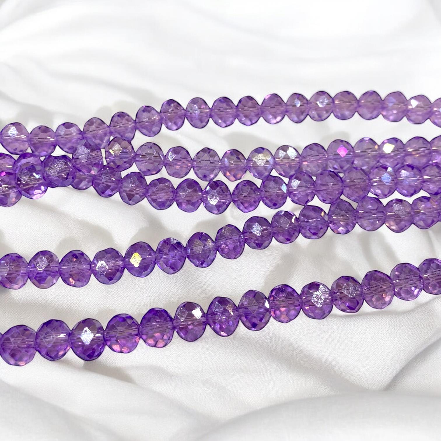 Kristal Dizi Cam Boncuk (8 mm) Saydam Mor