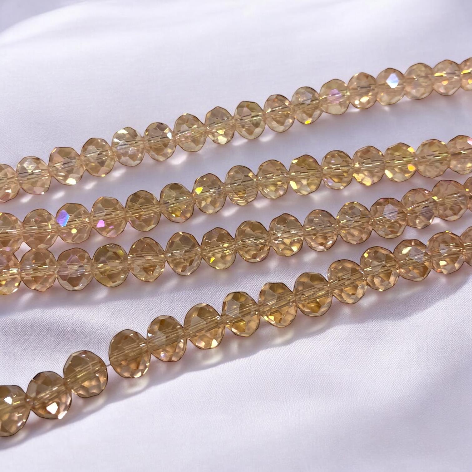 Kristal Dizi Cam Boncuk (8 mm) Saydam Pudra