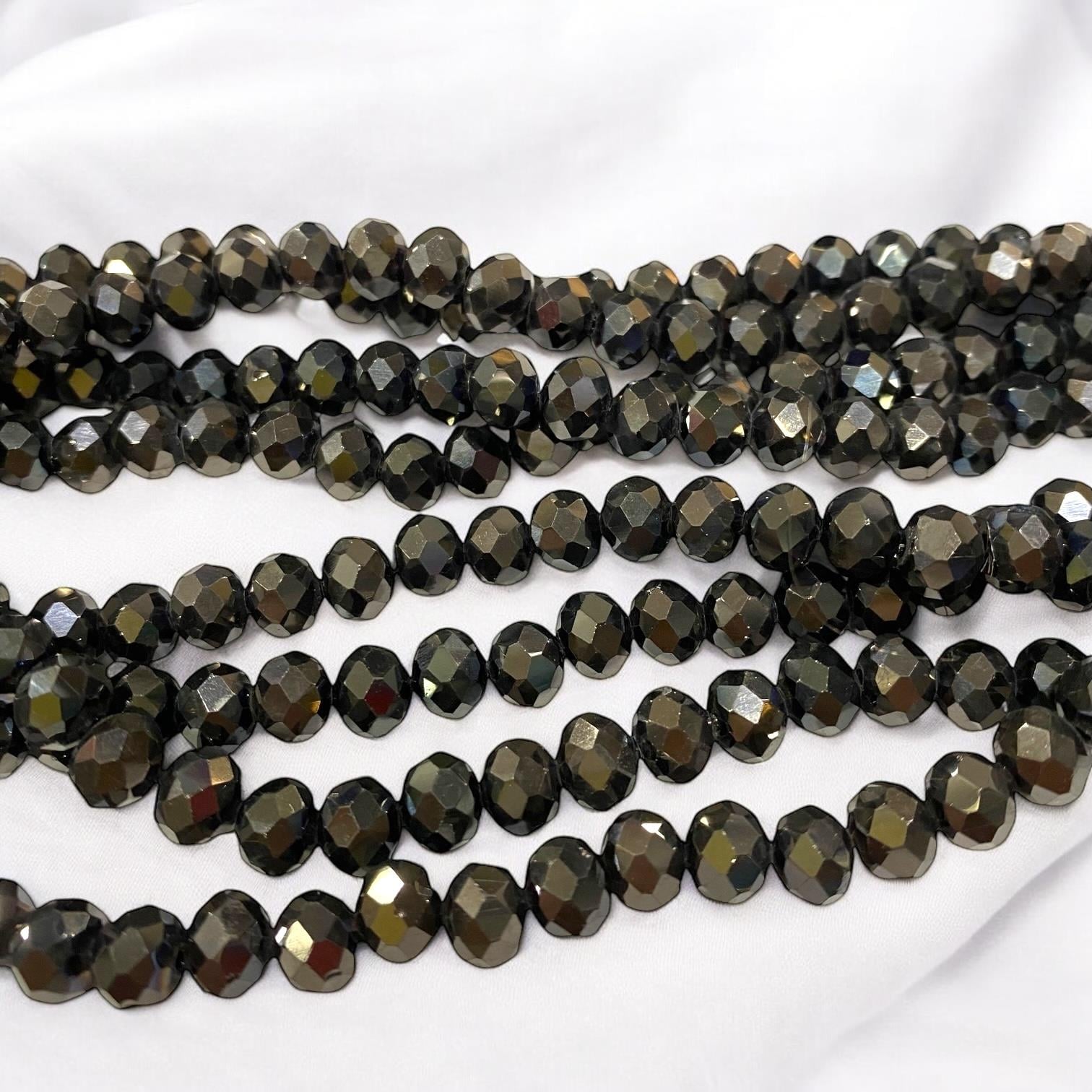 Kristal Dizi Cam Boncuk (8 mm) Silver - Koyu