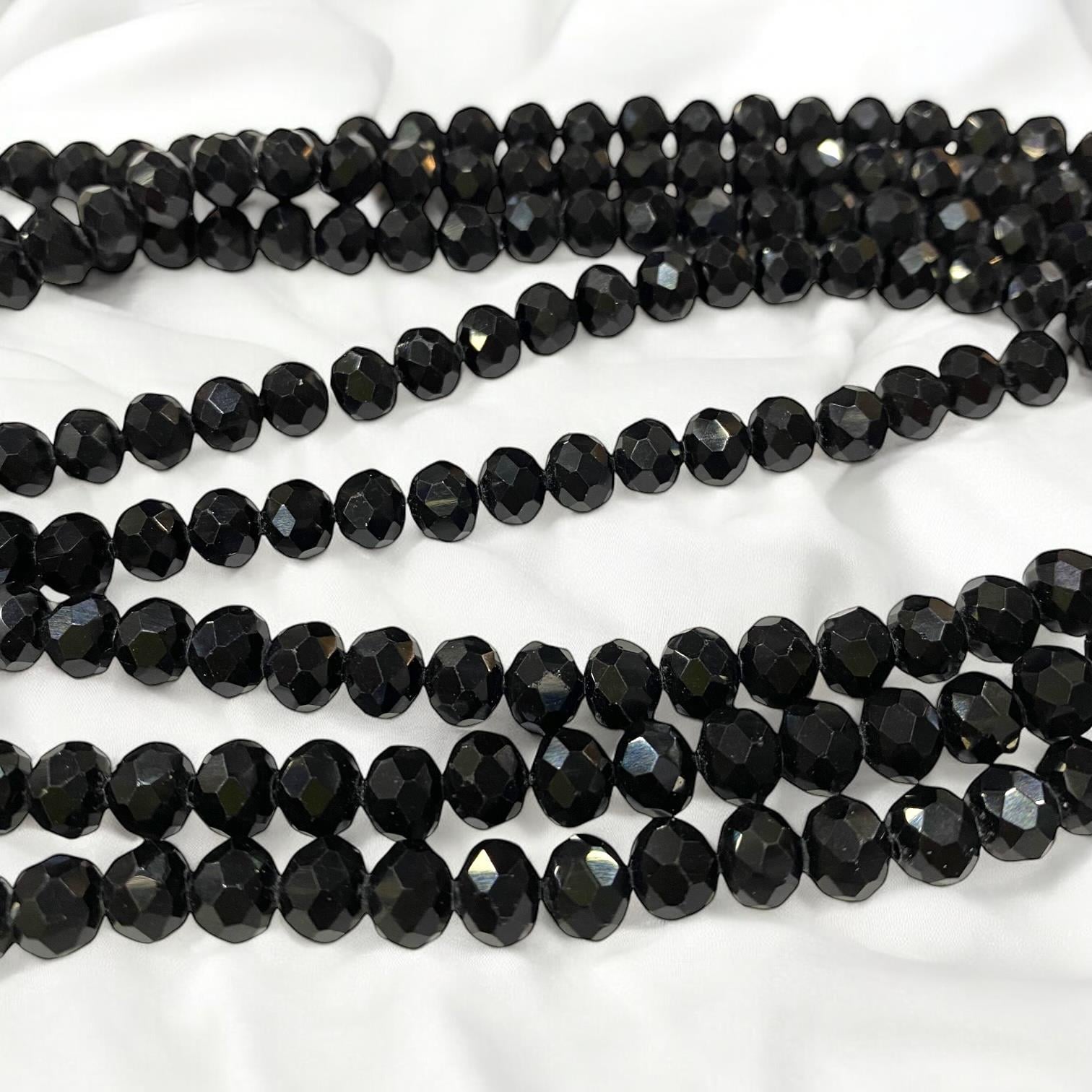Kristal Dizi Cam Boncuk (8 mm) Siyah