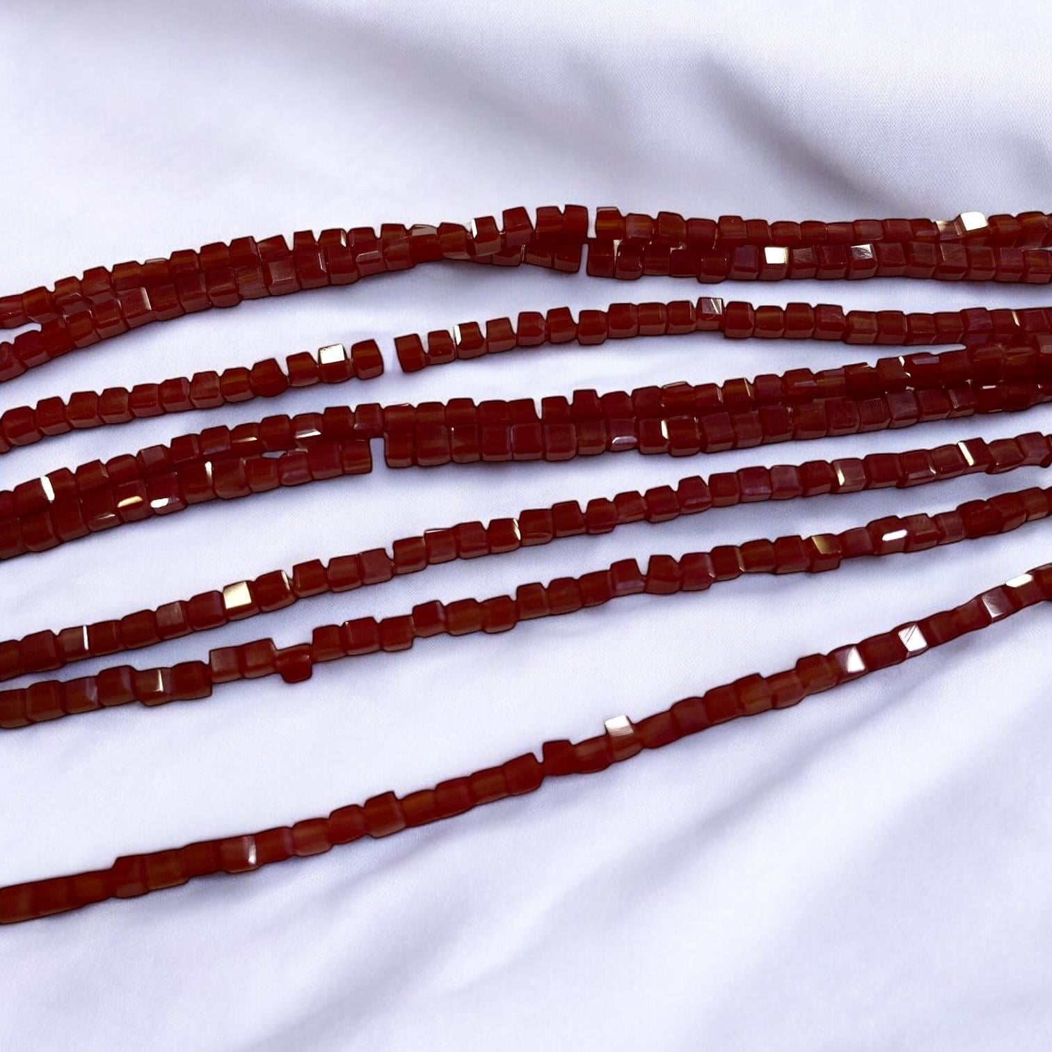 Küp Kristal Dizi Cam Boncuk (2 mm) Bordo