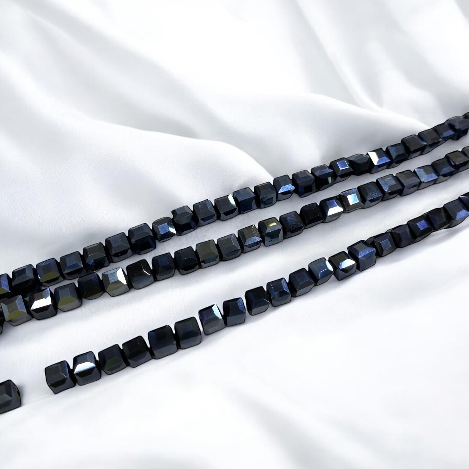 Küp Kristal Dizi Cam Boncuk (4 mm) Antrasit