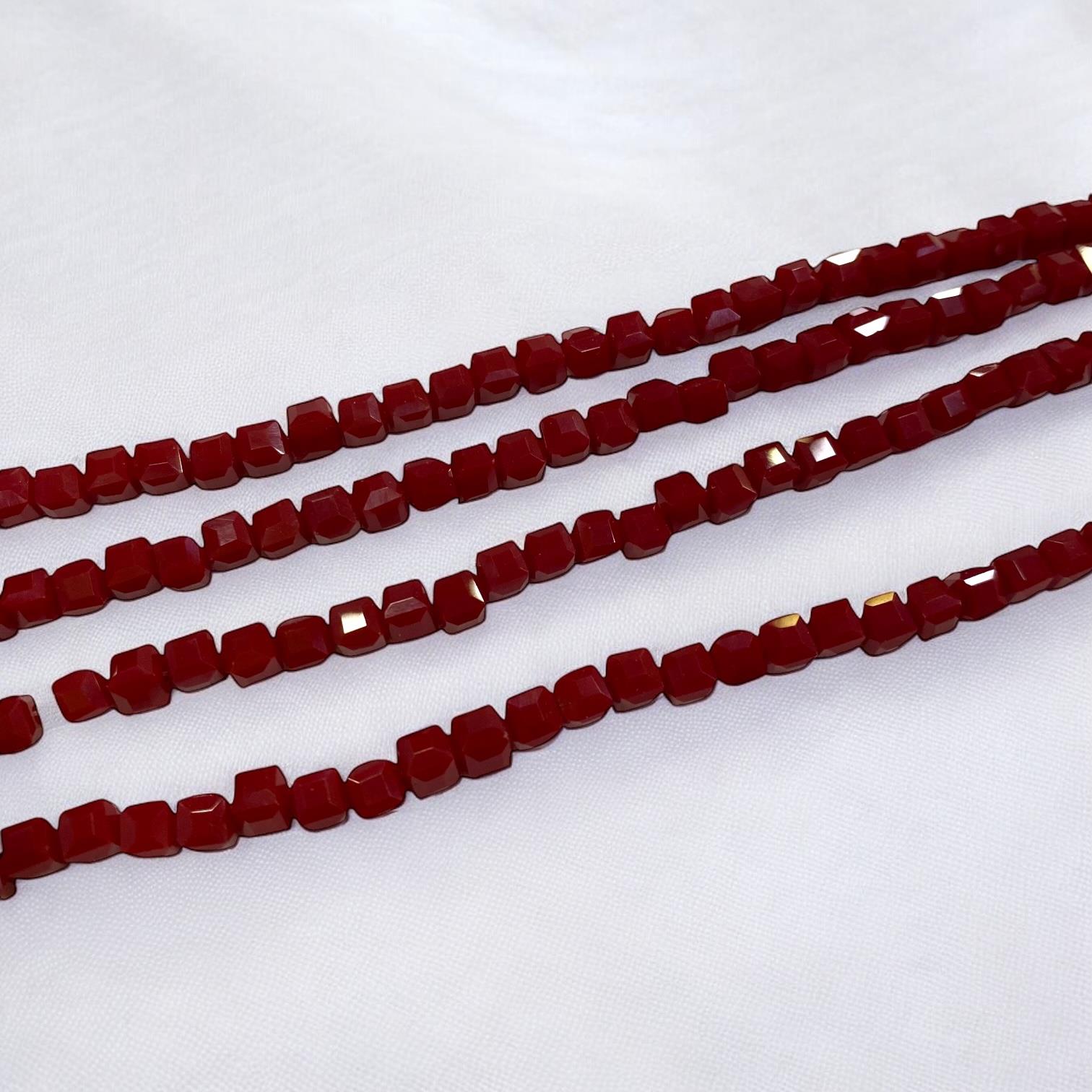 Küp Kristal Dizi Cam Boncuk (4 mm) Bordo