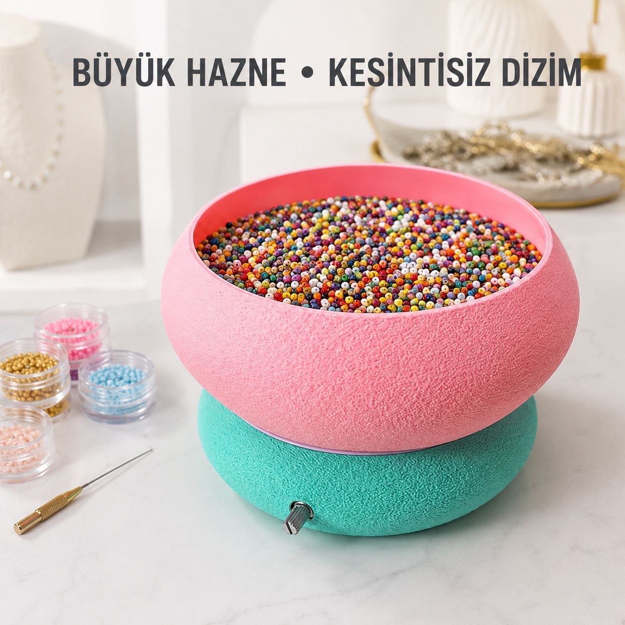 Lumera Pro – Ayarlanabilir Hız Kontrollü Büyük Hazneli Boncuk Dizme Makinesi