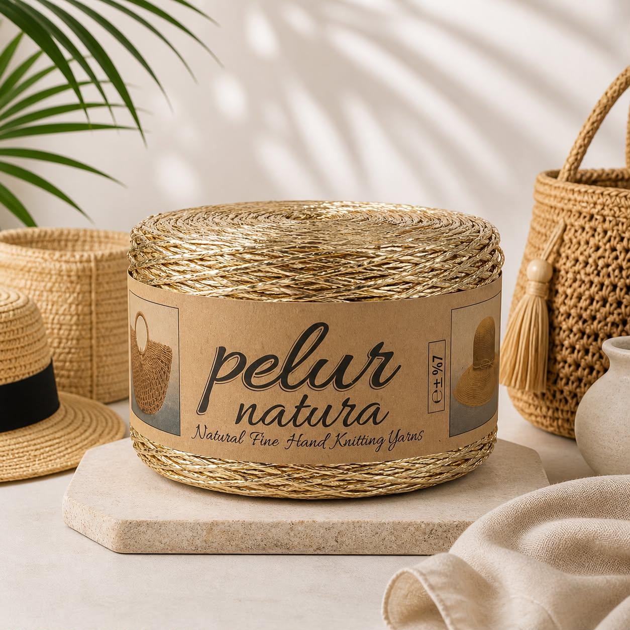Pelur Natura Metalik Altın Rafya Örgü Ipi - Çanta, Şapka ve Süsleme 250GR.