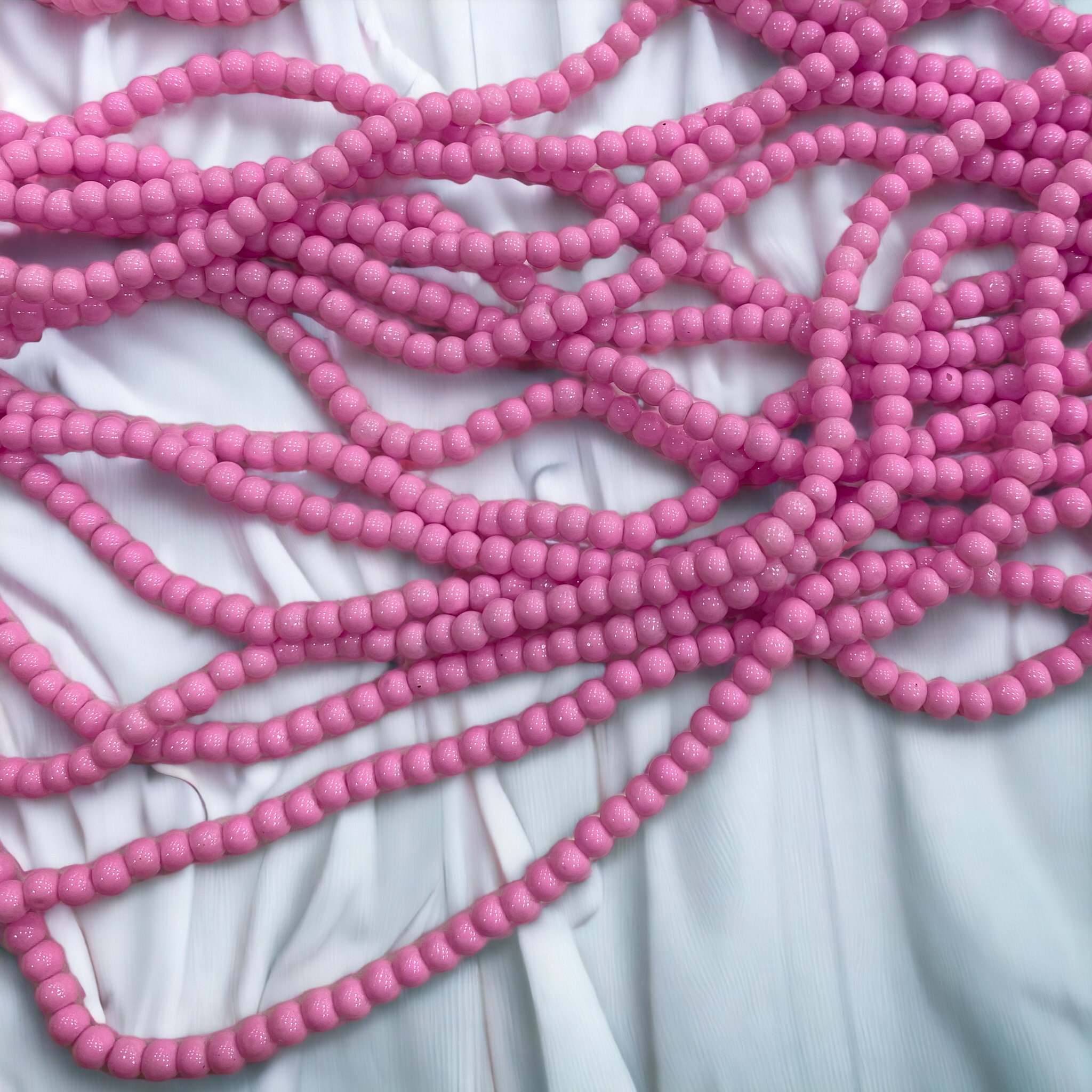 Pembe Cam Dizi Boncuk 4 MM