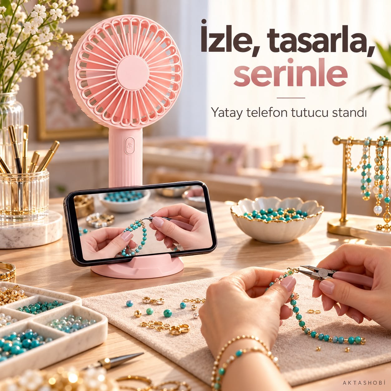 Power Master PM-25083 Telefon Standlı Şarjlı El ve Masaüstü Vantilatörü