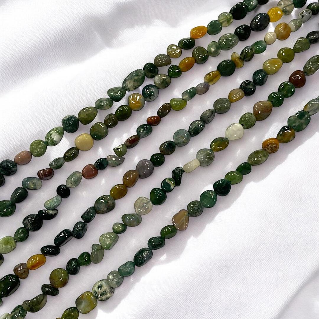 Tamburlu, Dizi Doğal Taş Yosun Akik - Moss Agate