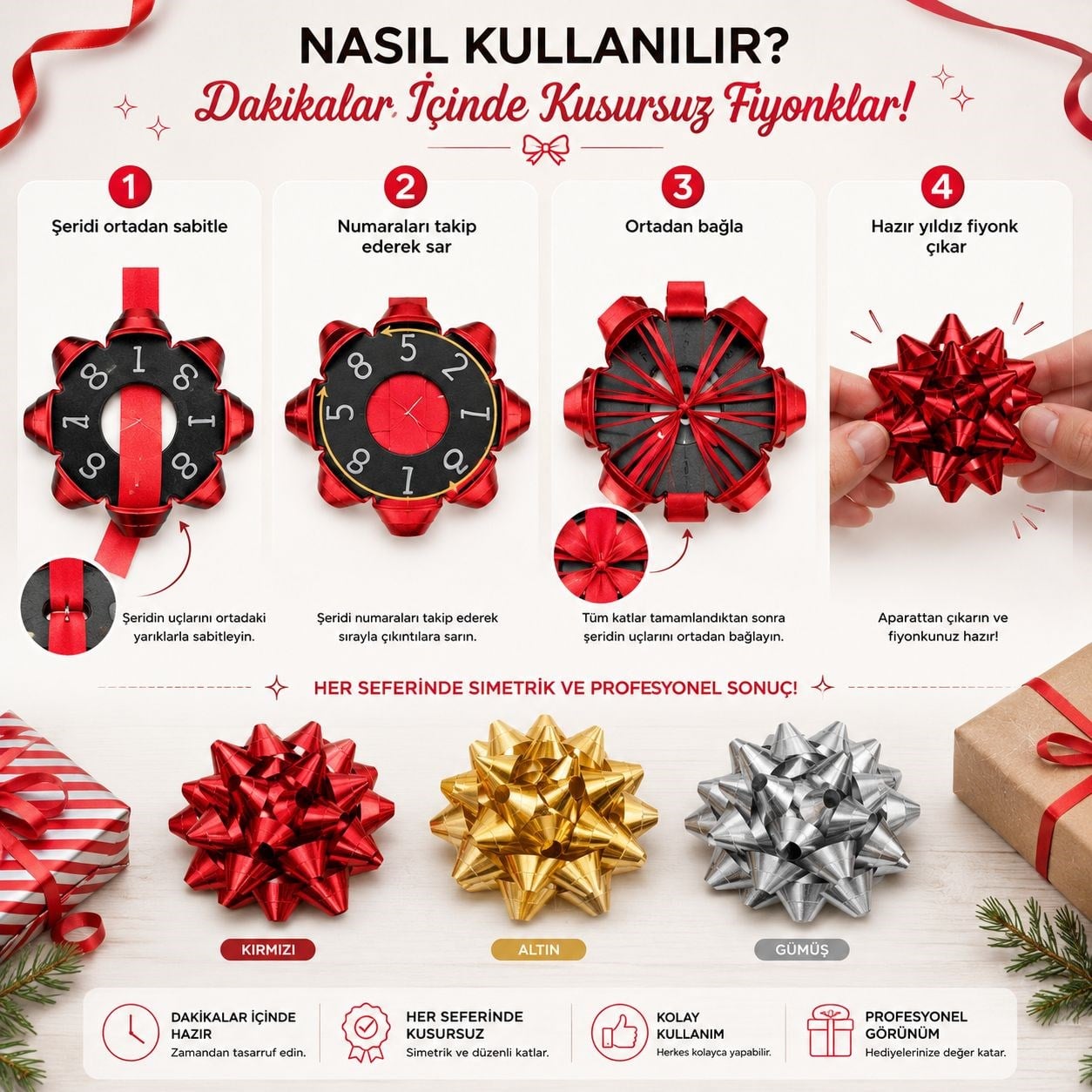 Yıldız Fiyonk Yapım Aparatı – Kusursuz Hediye Süsleri Hazırlayın!