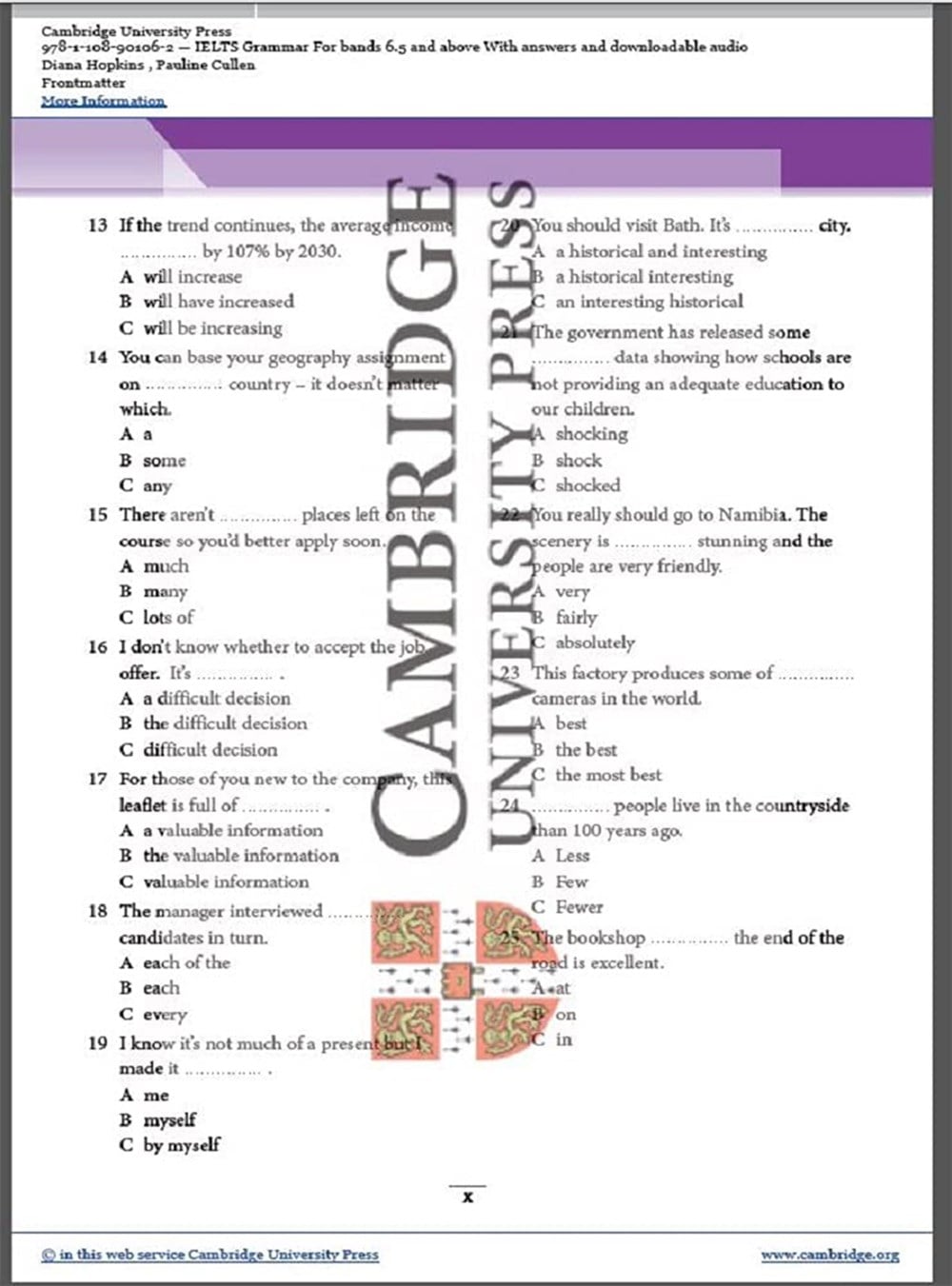 IELTS Grammar For Bands 6.5 and above. Students Book with Answers