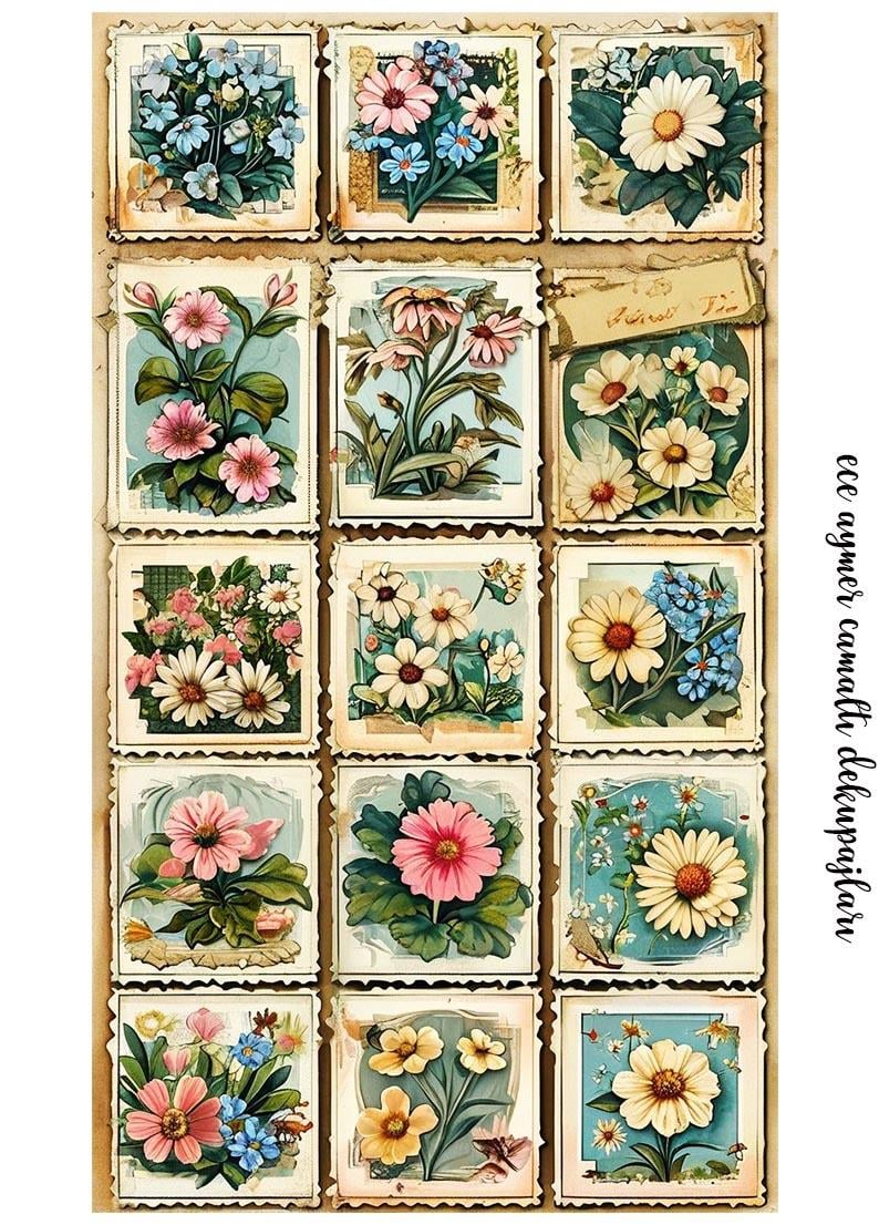 Çiçek Pullar Cam Altı Dekupaj