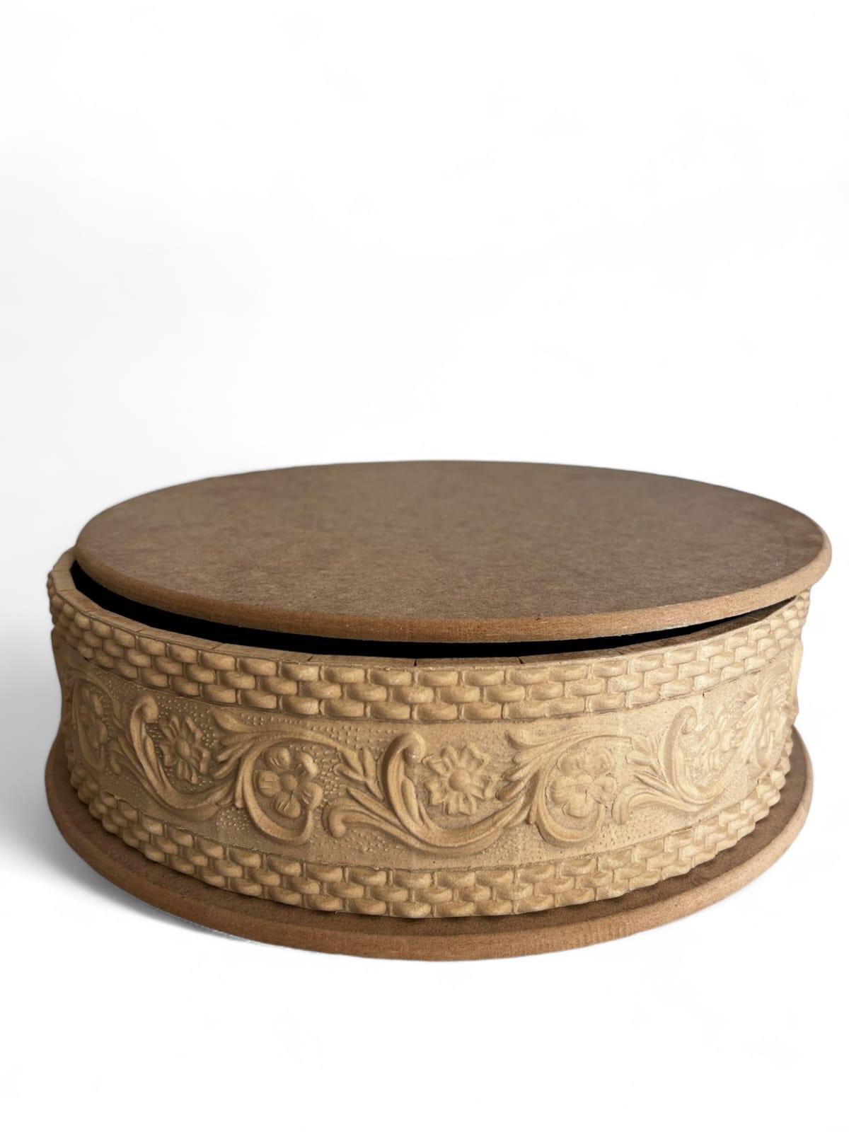 BORDÜRLÜ OYMALI İNCE KENARLI YUVARLAK KUTU