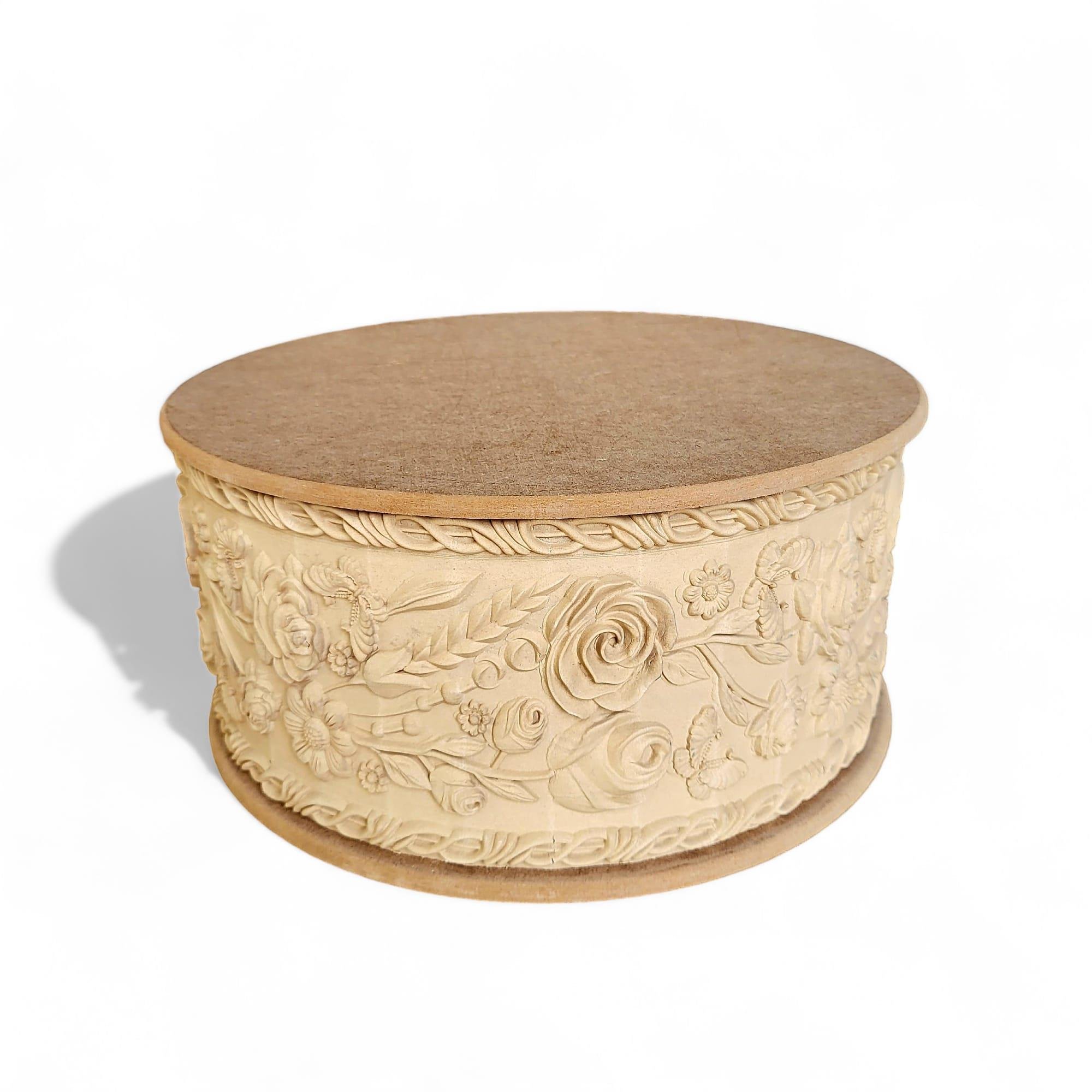 GÜLLÜ OYMALI KALIN KENARLI YUVARLAK KUTU